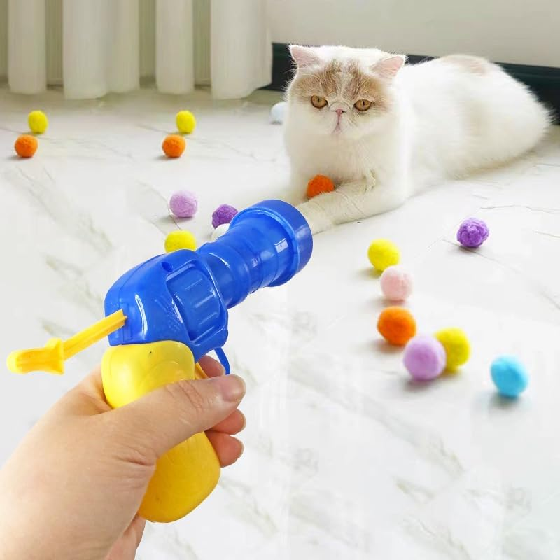 KASESSS 2Pcs Cat Toy Plush Ball Launching Gun, Training Cat Ball Launcher, Shooting Gun Plush Ball for Cat, Interactive Cat Toy Balls, Cat Toys Balls Launcher for Cat Exercise Chasing with 50 Pc Balls