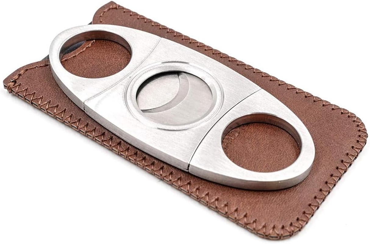 Stainless Steel Cigar Cutter with Leather Case,Double Blade for a Precise Perfect Cut(Brown Deer) image number 4