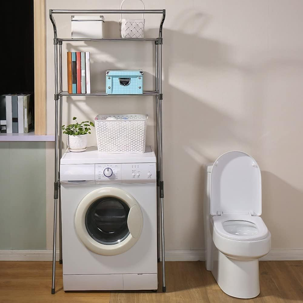 Baoyouni Bathroom Space Saver over the Toilet Storage Rack Shelf above Washing Machine Standing Organizer 2-Tier 26.77 W X 19.48 D X 68.11 H Inches, Grey image number 1