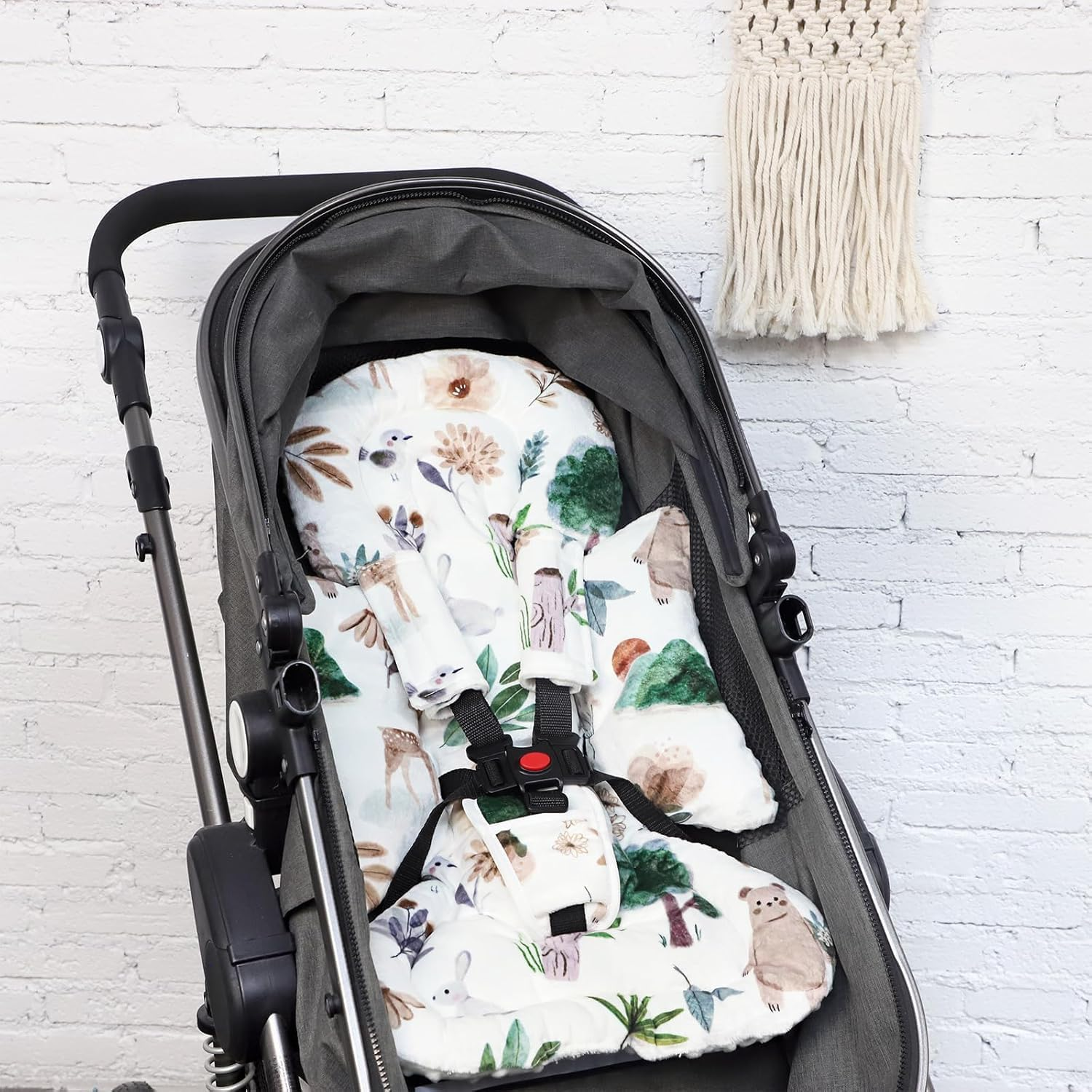 Infant Car Seat Insert and Strap Covers, Very Soft Car Seat Head and Body Support Baby Girl Boy, Reversible Newborn Carseat Insert Cushion Fits for Stroller, Baby Swing, Bouncer (White Animals) image number 3