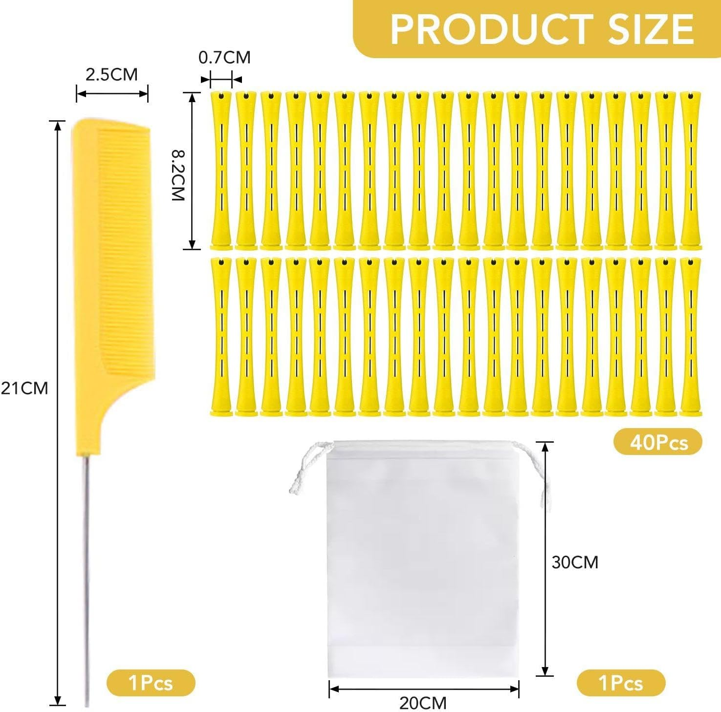 Pack of 40 Curling Irons, 1 Yellow Comb, 1 Storage Bag, Curling Iron, Fluffy Curling Comb, Perm Roller, Giant Flexible Wand image number 4