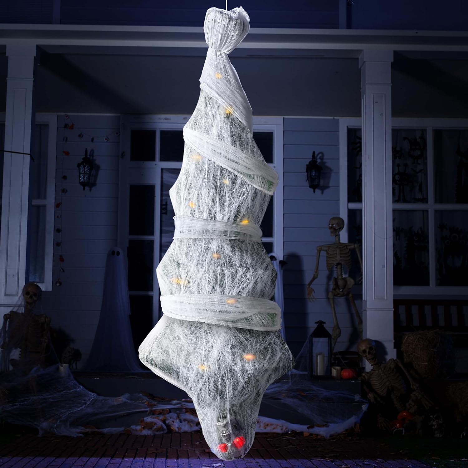 JOYIN 72" Halloween Decoration Hanging Cocoon Corpse Animated, Lighted Dead Body Prop for Halloween Indoor Decor, Life Size Skeleton Corpse Props for Haunted House, Scary Outdoor Hanging Decorations image number 6