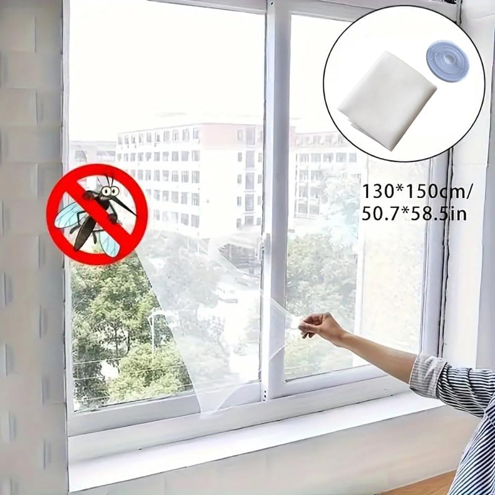 White Mosquito Net Window Screen 1.3M X 1.5M Easy Install Washable Mesh with Tape, Reusable Bug Barrier for Bedroom and Office, No Drill Breathable Durable Insect Screen for Windows image number 2