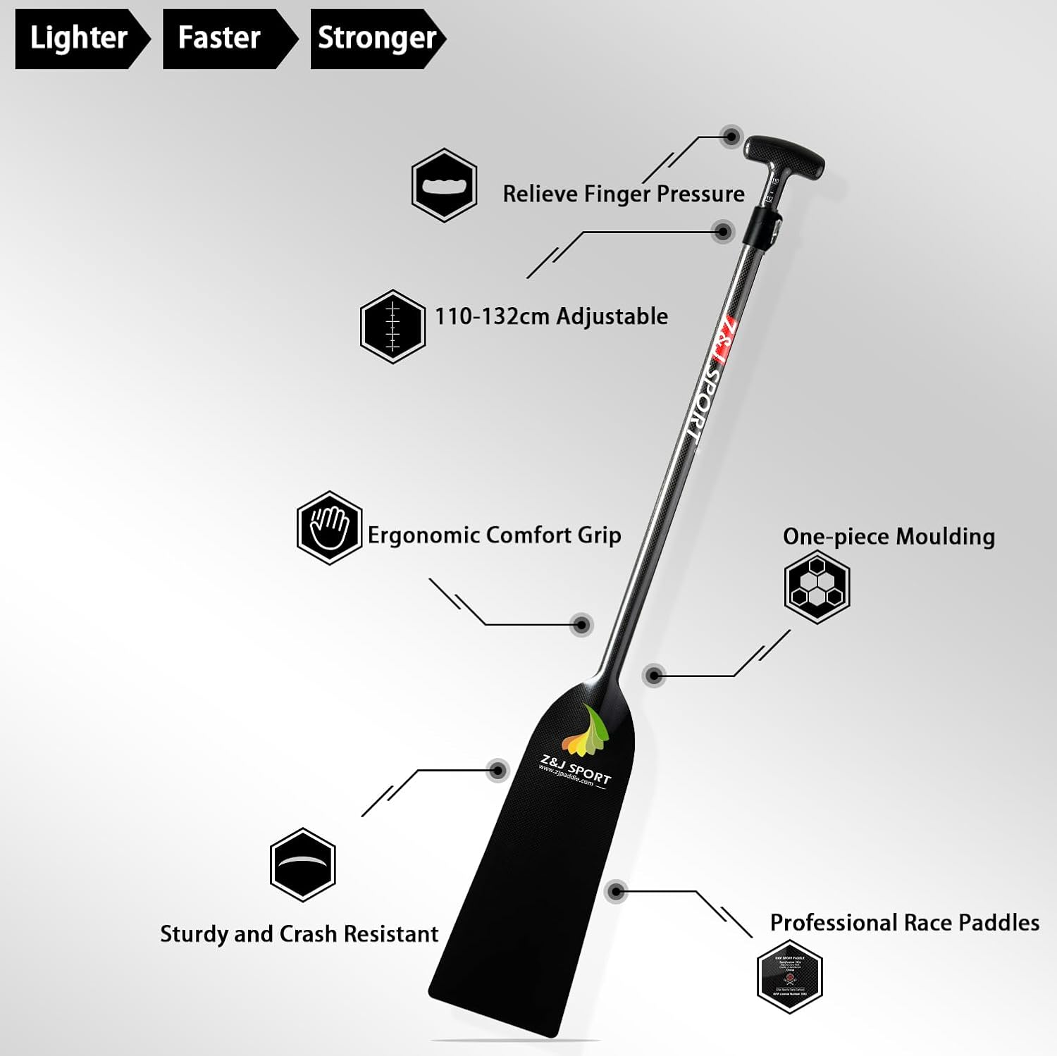 Z&J SPORT Adjustable Dragon Boat Paddle, IDBF Approved Boat Oars, Carbon Fiber Paddle Adjustable T Handle with Adjuster for Dragon Boat Paddler (Range: 43&rdquo;-52&rdquo; /110Cm-132Cm) image number 4