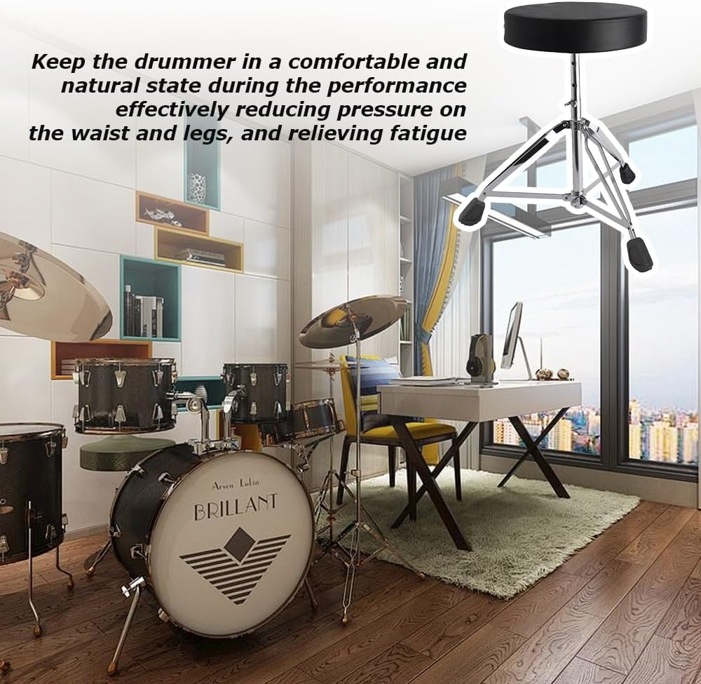 Foldable Drum Seat/Padded Drum Throne Stool,Height Adjustable Drumming Stool & round Thick Padded Drum Seat,Portable Drum Chair for Adults Beginners Drummers image number 4