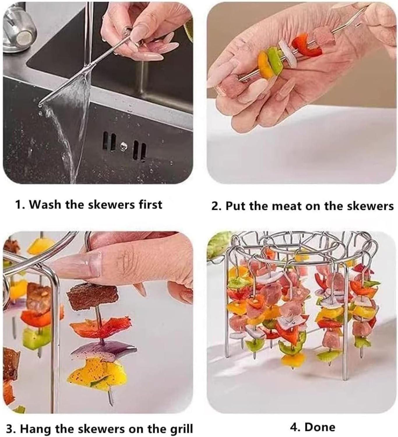 Zalizr Vertical Kebab Skewer Stand with 24 Skewers, Air Fryer Skewer Stand, Lightweight Removable Stainless Steel round Rack for Oven, Grill, BBQ Use, Air Fryer Accessories (16 X 16 X 10.5 CM) image number 6