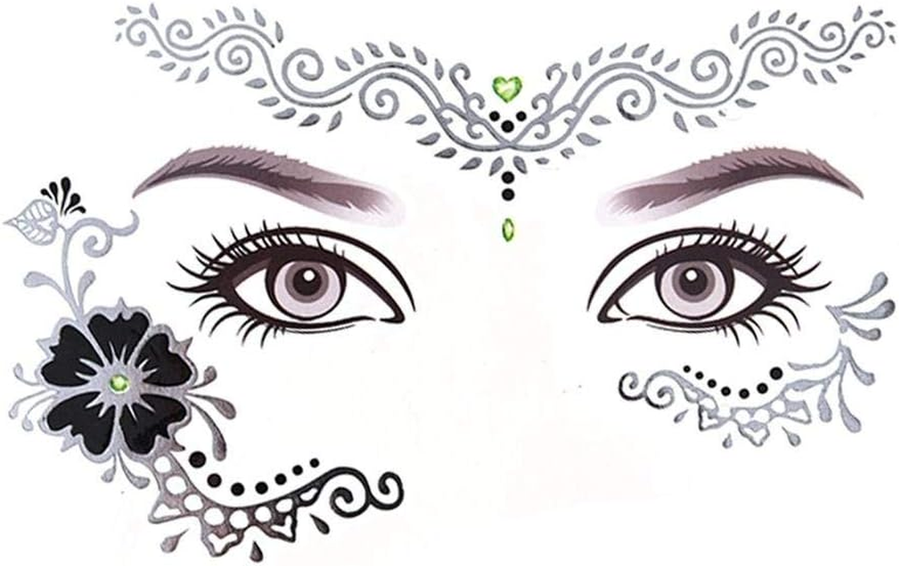 8 Pack Face Temporary Tattoo Waterproof Makeup Tattoo Stickers on Face Eye Forehead Body for Halloween Christmas Stage Masquerade Party image number 4