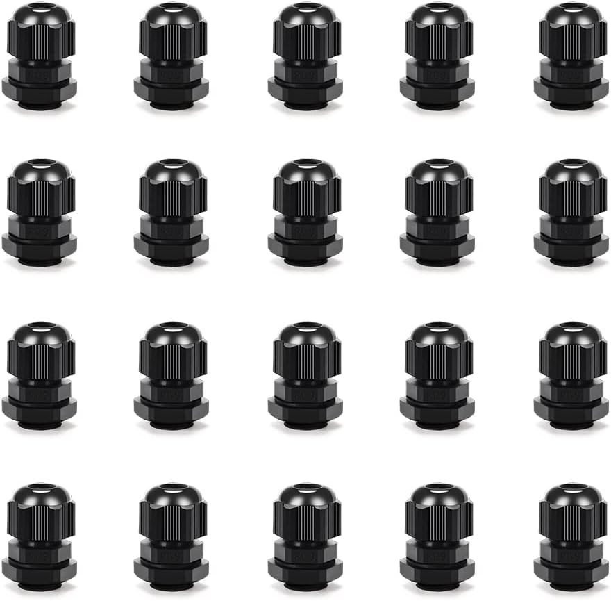 Cable Gland 20 Pack Plastic Waterproof Adjustable Connector 4-8Mm PG9 Strain Relief Cord Connectors Joints Nylon with Gaskets