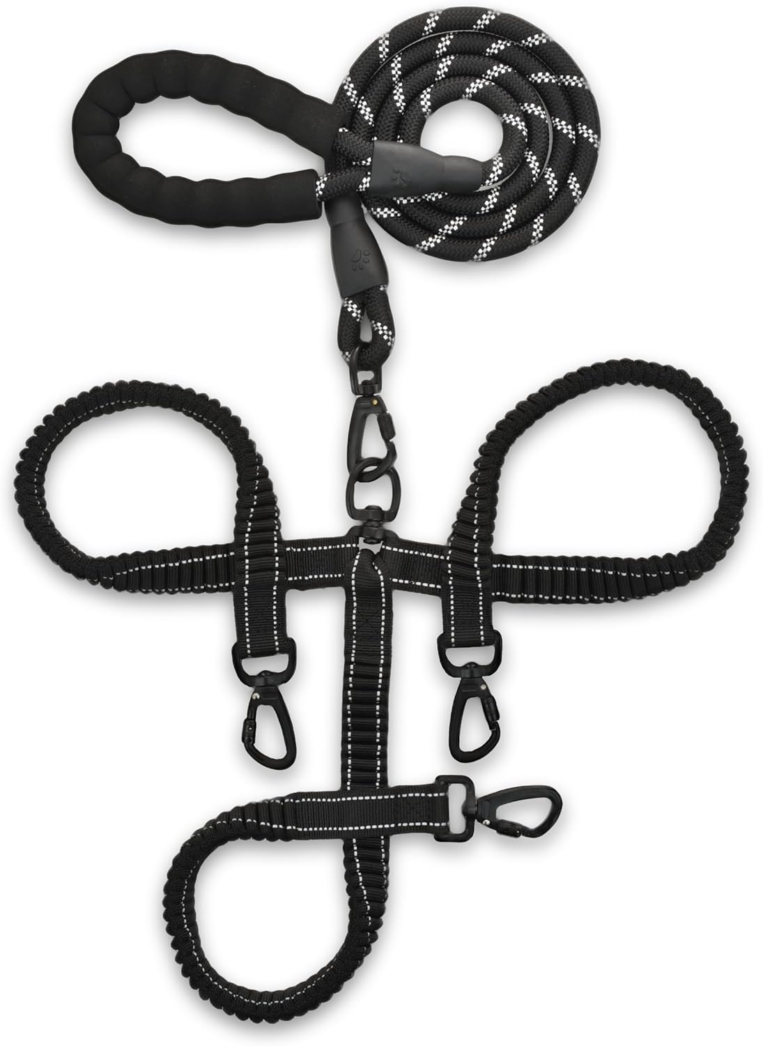 Skruffie&rsquo;S Love Triple Dog Leash Black Reflective Dual Dog Leash Shock Absorbent No Tangle Rope Bungee 3 Dogs Leashes for Small Medium Large Dogs