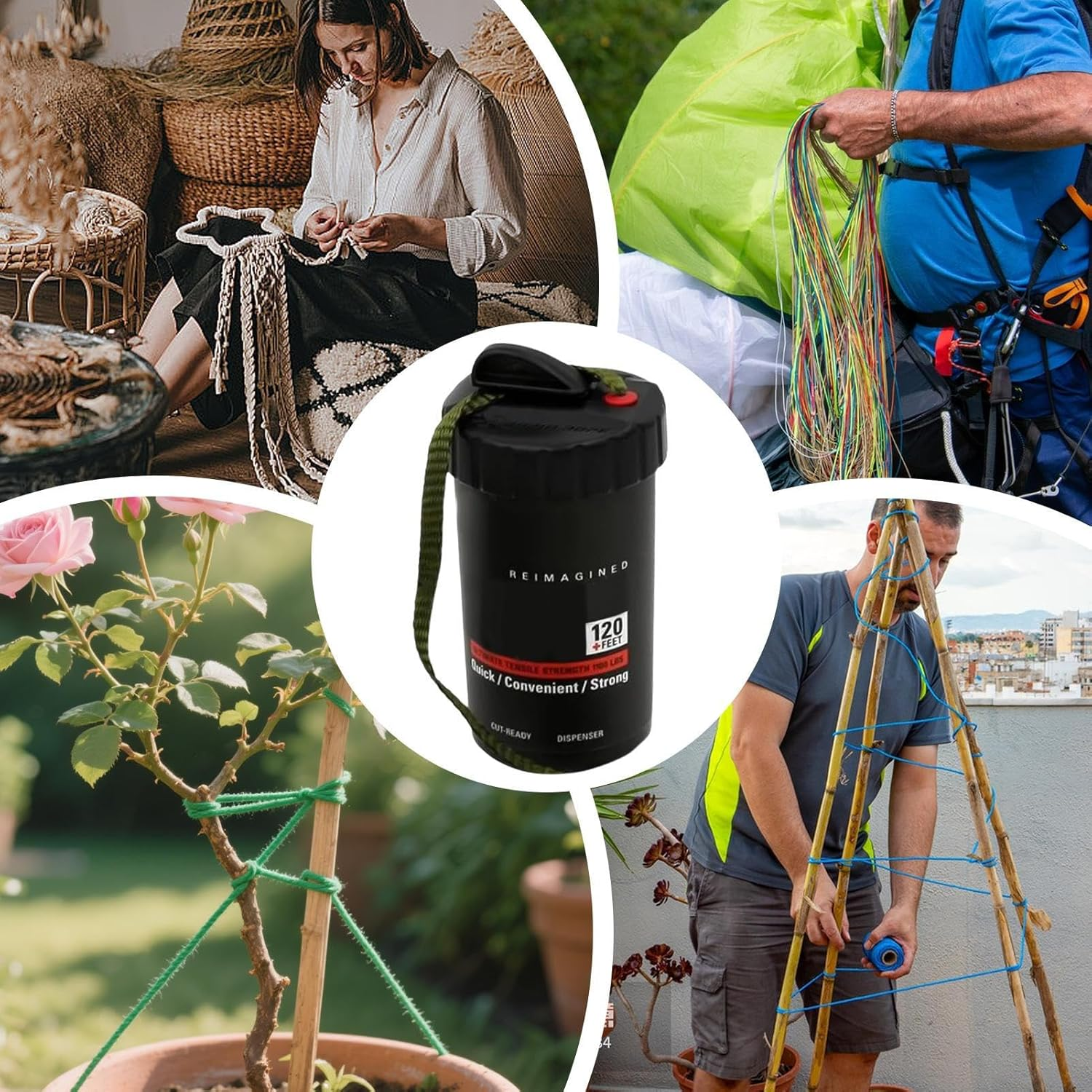 Rope Canister Dispenser, Refillable Rope Storage Case, Portable Twine Organizer Tool, 15X8Cm Quick-Access Cord Container, for Camping, Hiking, Crafting, Outdoor Wrapping Tasks image number 4