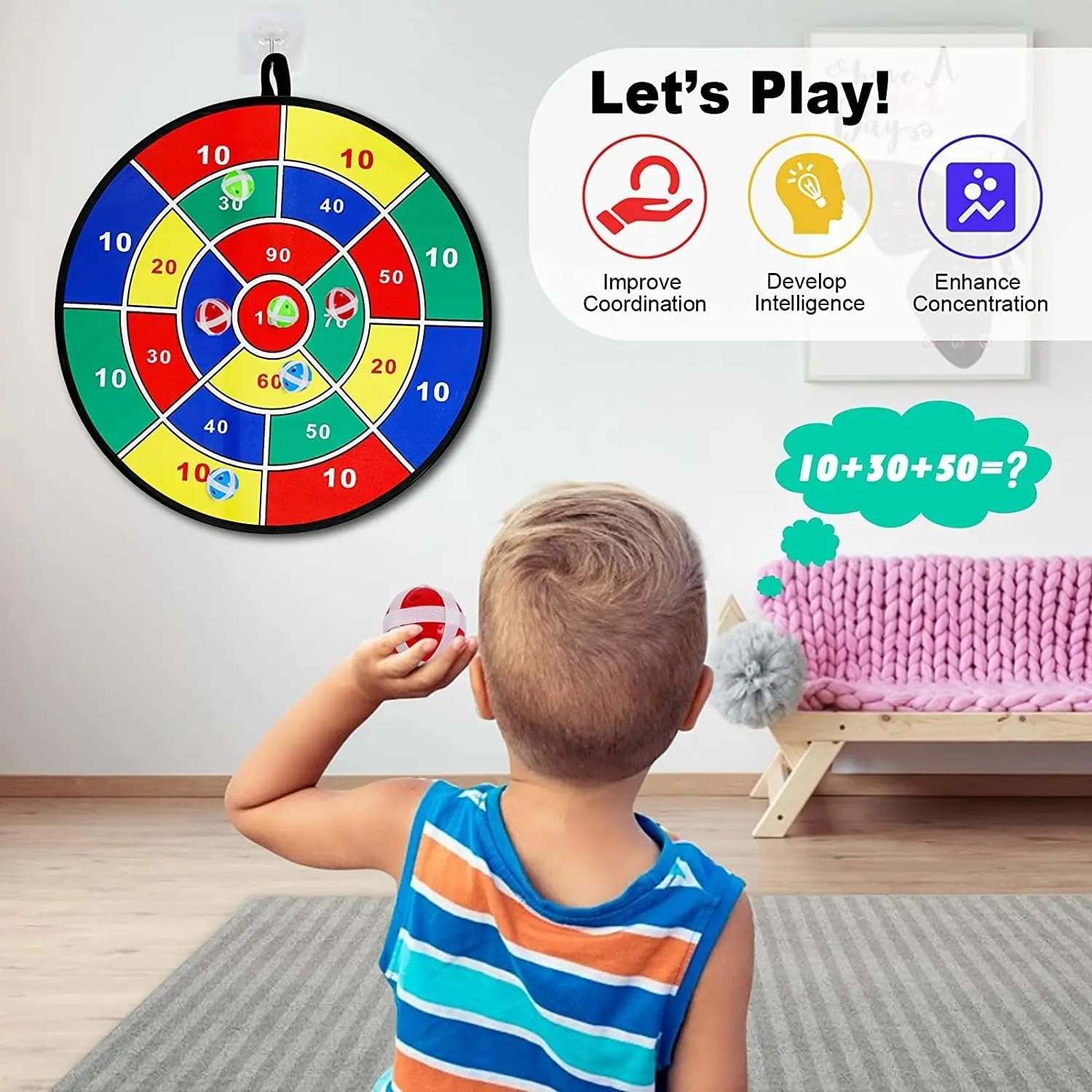 Large Dart Board Set,Dart Board for Kids with 12 Sticky Ball 6 Sticky Dart, Foldable Indoor Outdoor Party Safe Dart Game Toy Sports Gifts image number 5