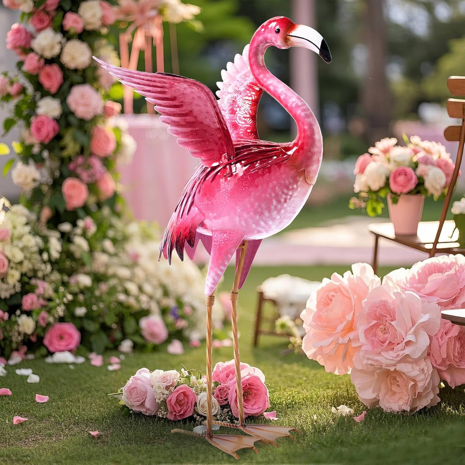 Natelf Garden Flamingo Statues and Sculptures, Outdoor Metal Bird Yard Art, Pink Flamingo Lawn Ornament for Patio Backyard Porch Decorations image number 4
