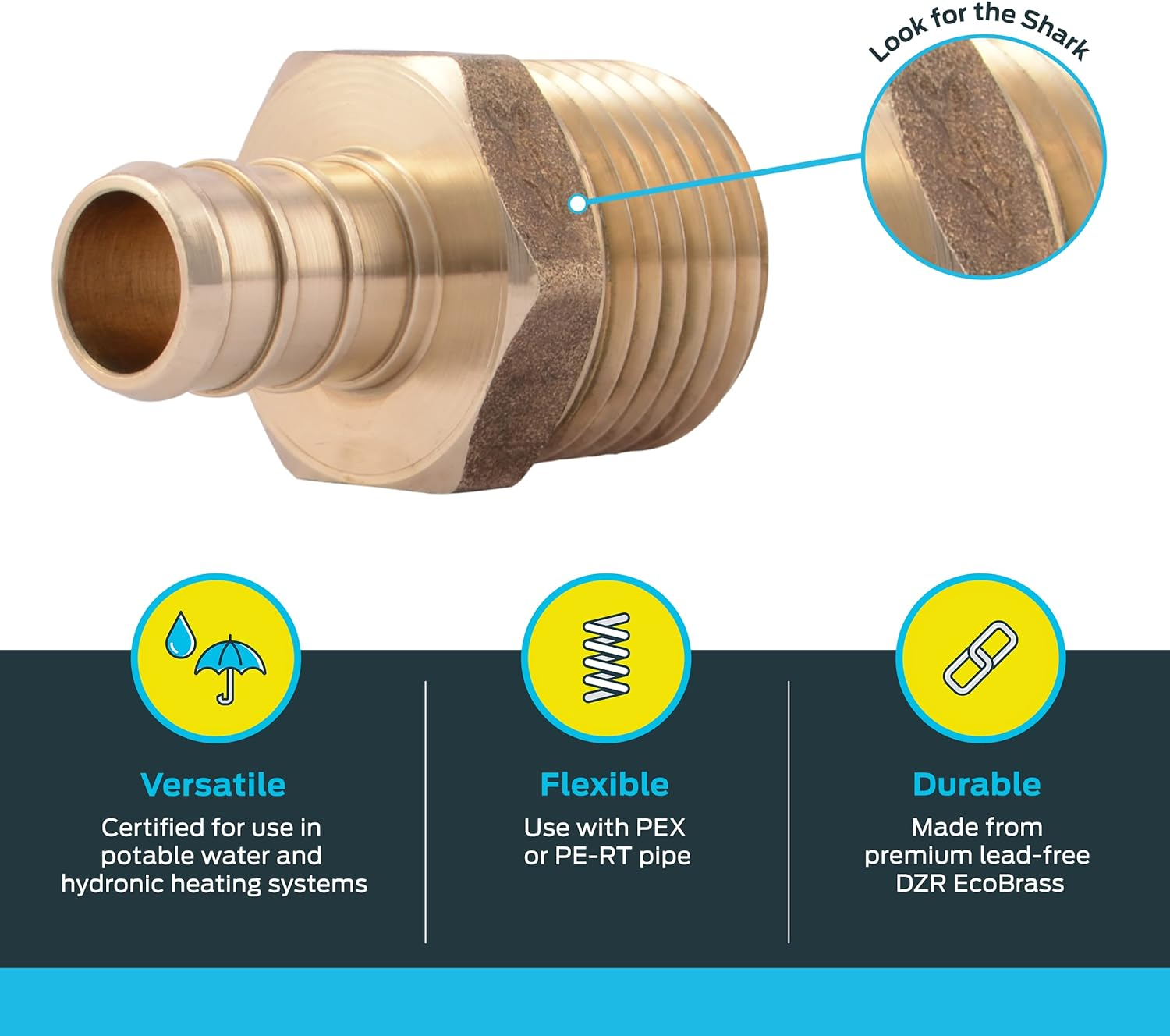 Sharkbite 1/2 Inch Crimp MNPT Male Adapter, Pack of 10, Brass Plumbing Fitting, PEX Pipe, Copper, UC120LFA10 image number 2