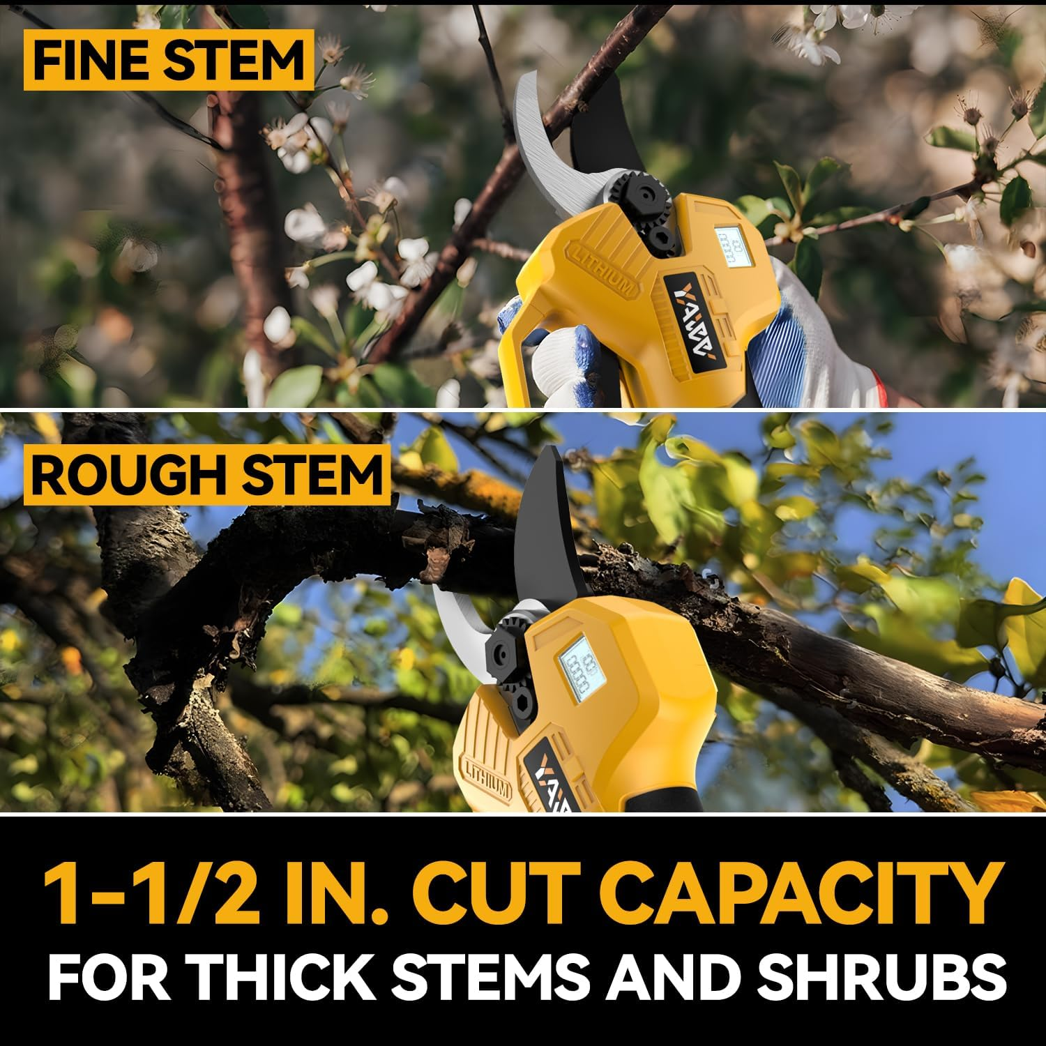 Brushless Electric Pruning Shears for Dewalt 20V Battery, Portable Cordless Pruning Shears with LCD Display＆Sk5 Blades, Adjustable Cutting Diameter 0.8-1.2 Inch for Gardening Tree Pruning(No Battery) image number 5
