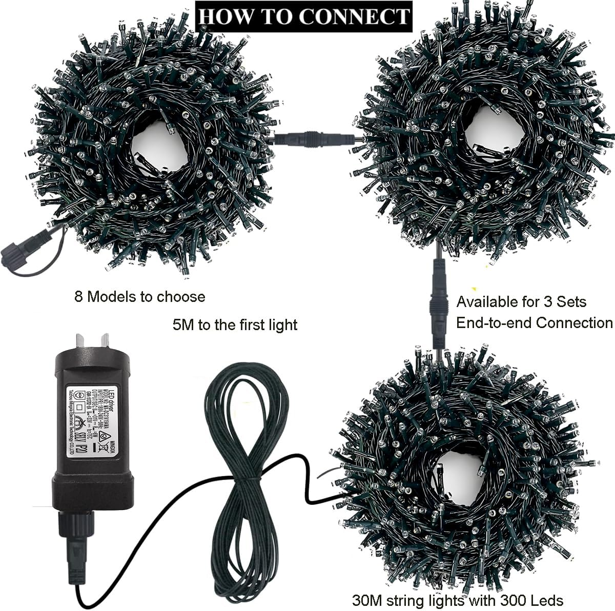 Christmas Lights, 30M 300Leds Outdoor Christmas String Lights Waterproof with 8 Modes for Xmas Tree/Party/Garden/Wedding Indoor/Outdoor Garden Decorations (Warm Light) - Multi-Colors image number 4