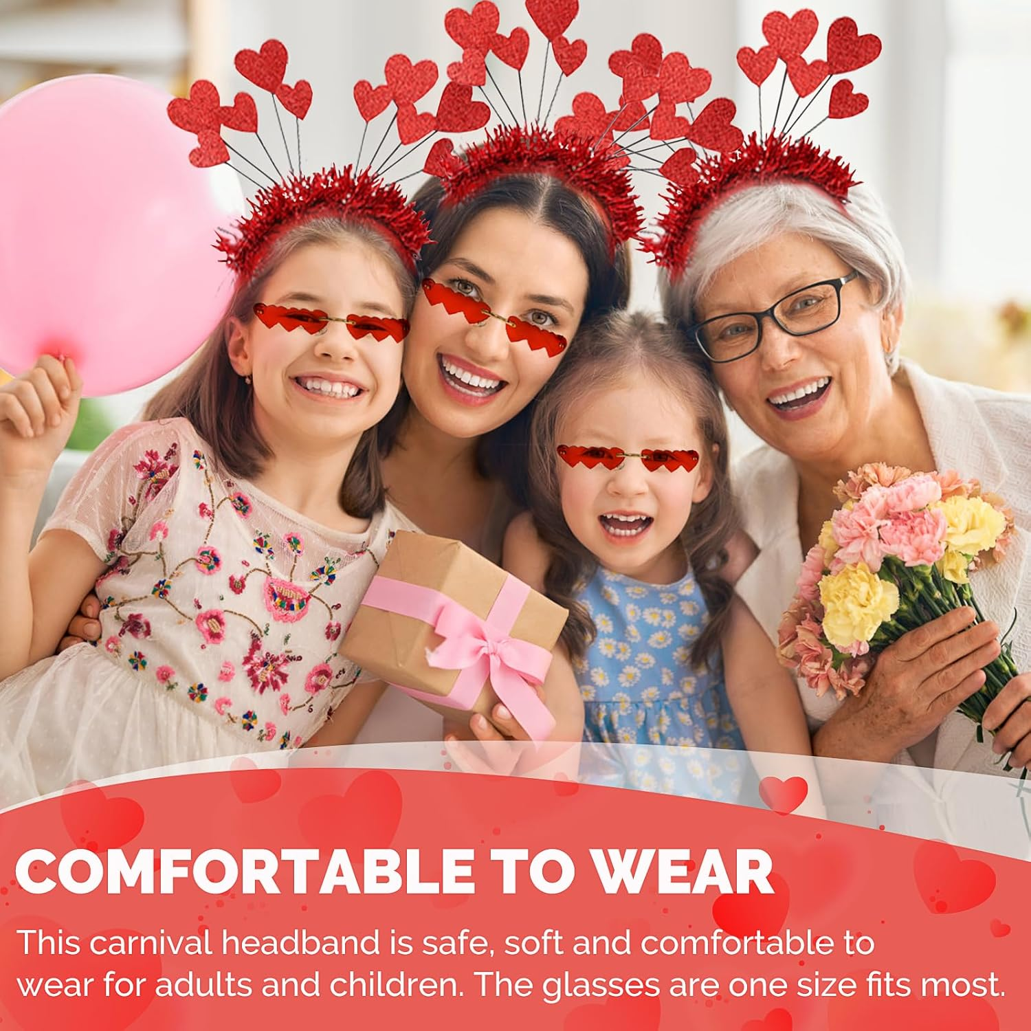 HXUING Heart Headband Glitter with Heart Shape Glasses, Heart-Shaped Headband, Heart Headband, Red Sequins, Heart Headband, Party Glasses, Hair Bands, Hair Accessories for Valentine'S Day, Wedding, image number 6