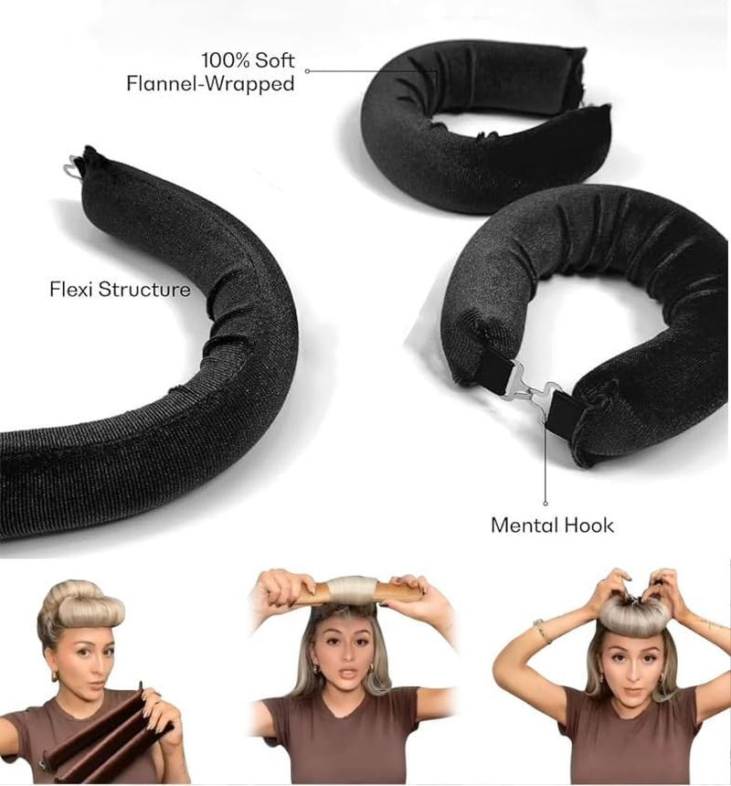 4Pcs Heatless Hair Curler Set with Hook - Flexi Rods for Overnight Curls & Blowout, No Heat Curling Rods for All Hair Types, Soft Headband Hair Rollers for Natural Waves (Brown)