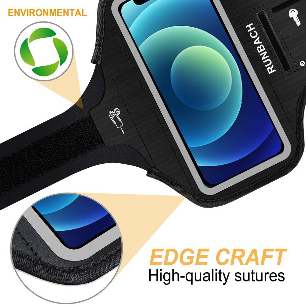 RUNBACH Armband for Iphone 13 Mini/Iphone 12 Mini/Iphone 11 Pro/Iphone X/Xs,Sweatproof Running Exercise Gym Bag with Card Slot for Iphone 11 Pro/12 Mini/13 Mini/X/Xs (Black) image number 2