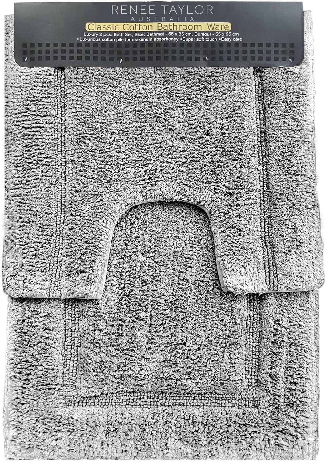 2Pc Renee Taylor Tufted Bath/Contour Mat Set Cotton 2200GSM Toilet/Shower Vapour image number 5