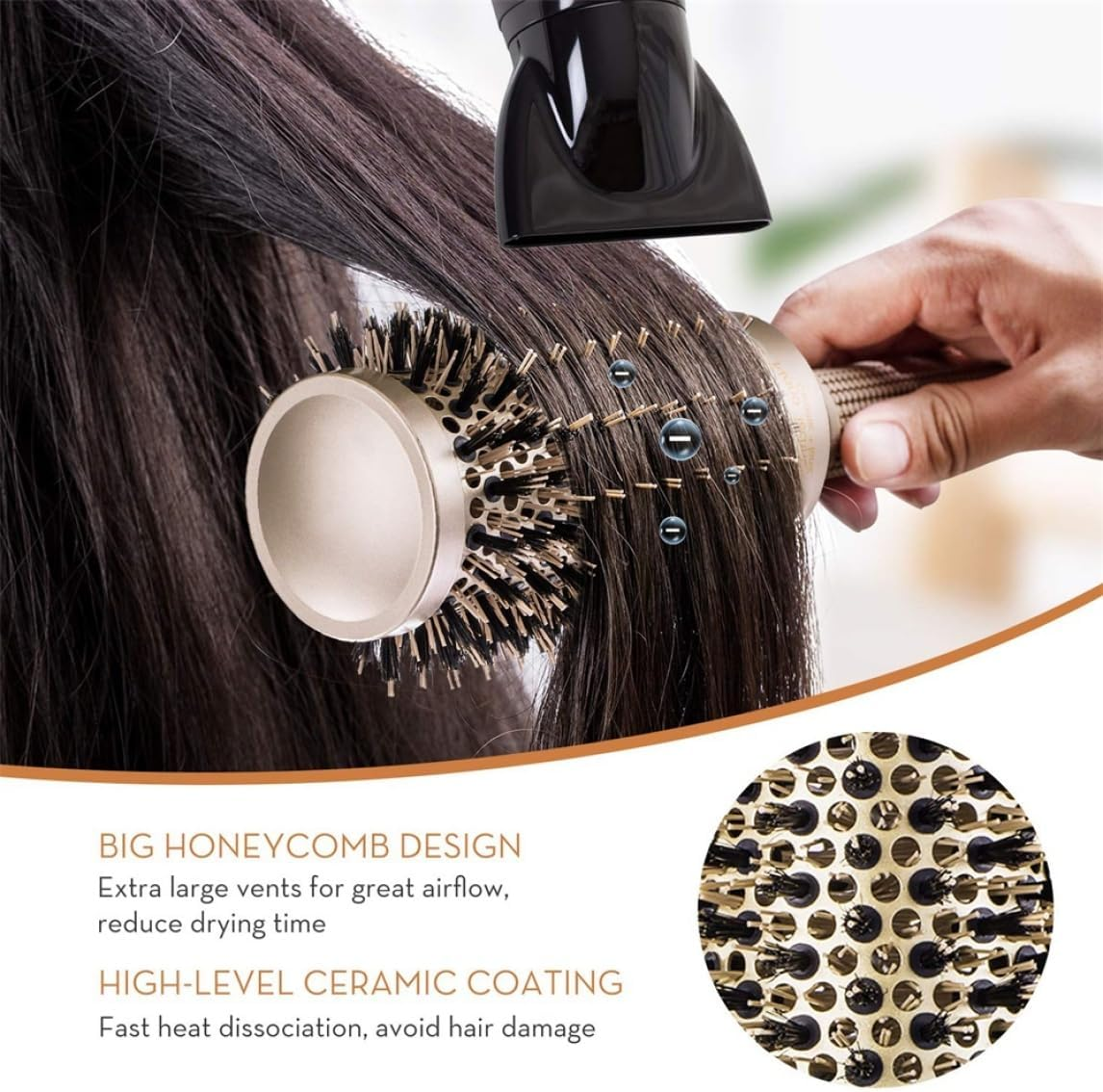 Curckua round Hair Brush Boar Bristle Brushes Thermal Ceramic anti Static for Hair Styling Curling Salon round Brush Boar Bristle round Brush for Blow Drying image number 2