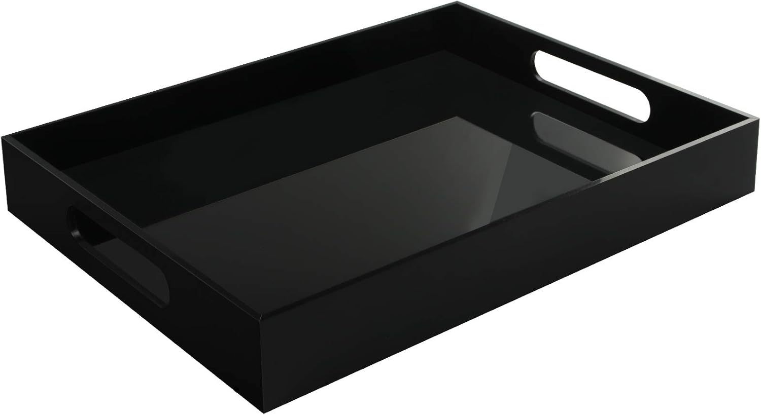 Tasybox Black Serving Tray, Acrylic Decorative Serving Trays with Handles for Kitchen Dining Room Table Ottoman Vanity Countertop 16" X 12"