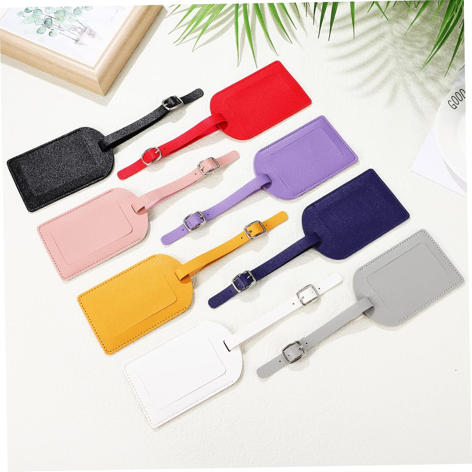 GAXIRE 8Pcs Leather Luggage Tags Set Thicken PU Travel Accessories with Flipping Lid for Privacy Protection Suitcase Tags for Easy Identification image number 2