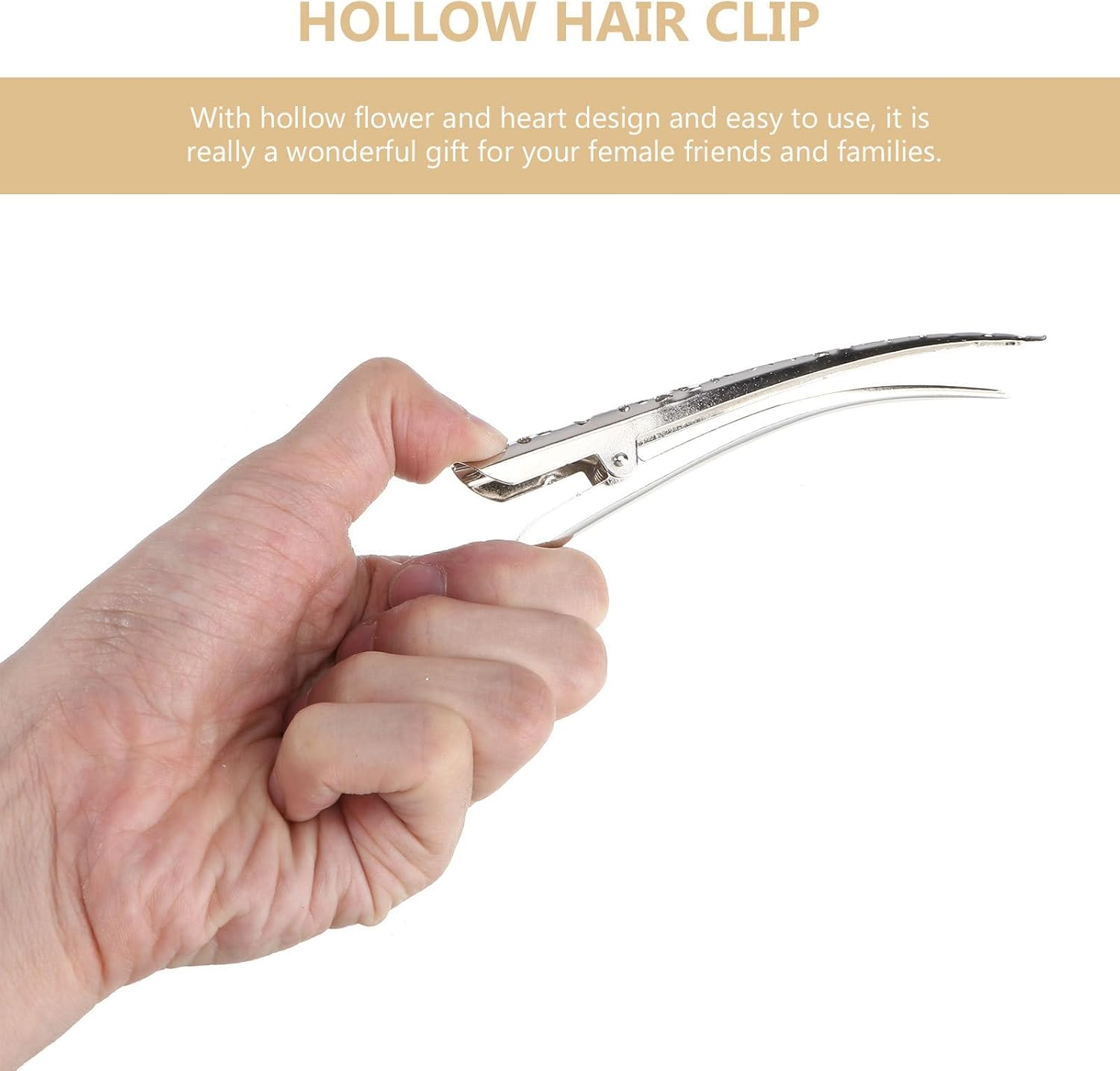 AUTSUPPL Pack of 4 Fashionable Alligator Hair Clips - Duckbill Hair Clip Made of Metal Silver Beak Hair Clip Large Crocodile Hair Clips Exclusive Hair Accessories for Women And image number 4