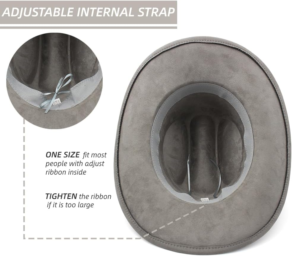 LIDHAY Cowboy Hat for Women Men Wide Brim Cowboy Cowgirl Hats Western Suede Cattleman Cowboy Hats - Coffee image number 2