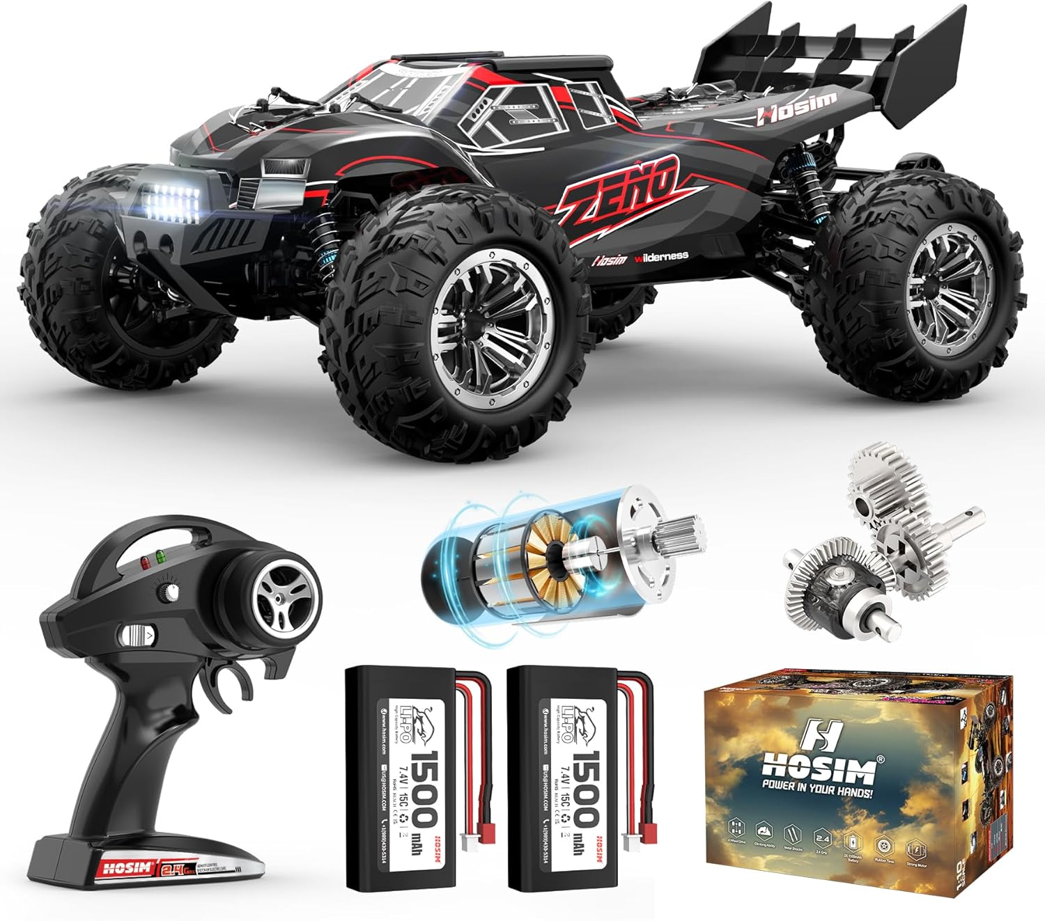 Hosim 1:10 RC Cas for Adults and Kids, High Speed Large RC Truck 48+ KMH, 4X4 Off-Road All Terrains Waterproof Remote Control Car, Hobby Grade Fast Racing Toy Gift Monster Trucks image number 4