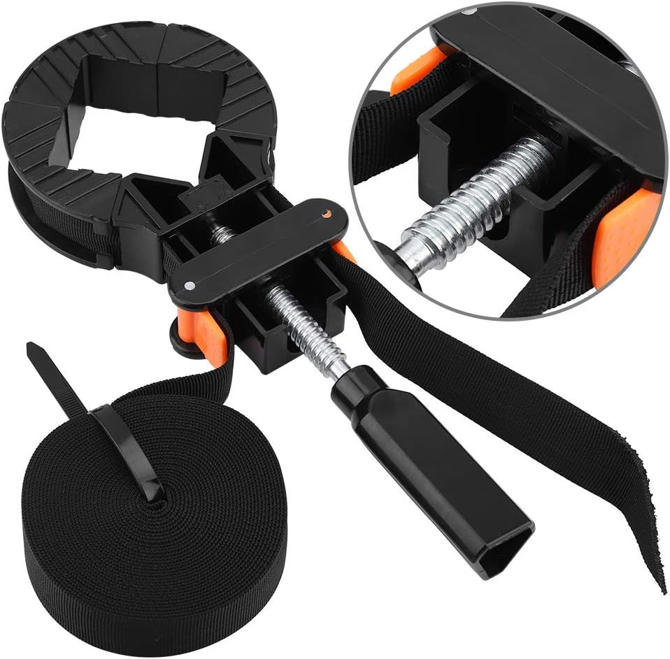 Fdit 6M Adjustable round Metal Corner Clamp Strap, 4 Jaws Frame Clamp Quick Release, Black image number 6