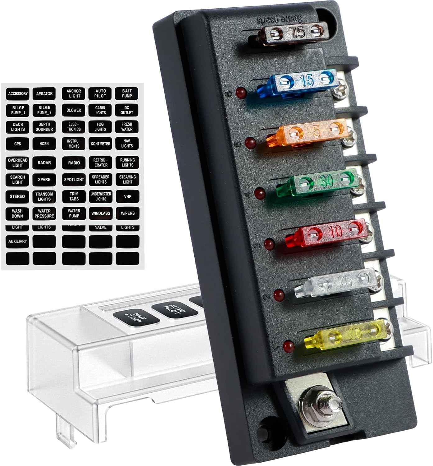 12V Fuse Block, Blade Fuse Box Holder with LED Indicator Waterproof Cover, Dust-Proof Fuse Box Holder, Safe Compact Car Marine Fuse Panel for Car Automotive Boat RV (4-Way)