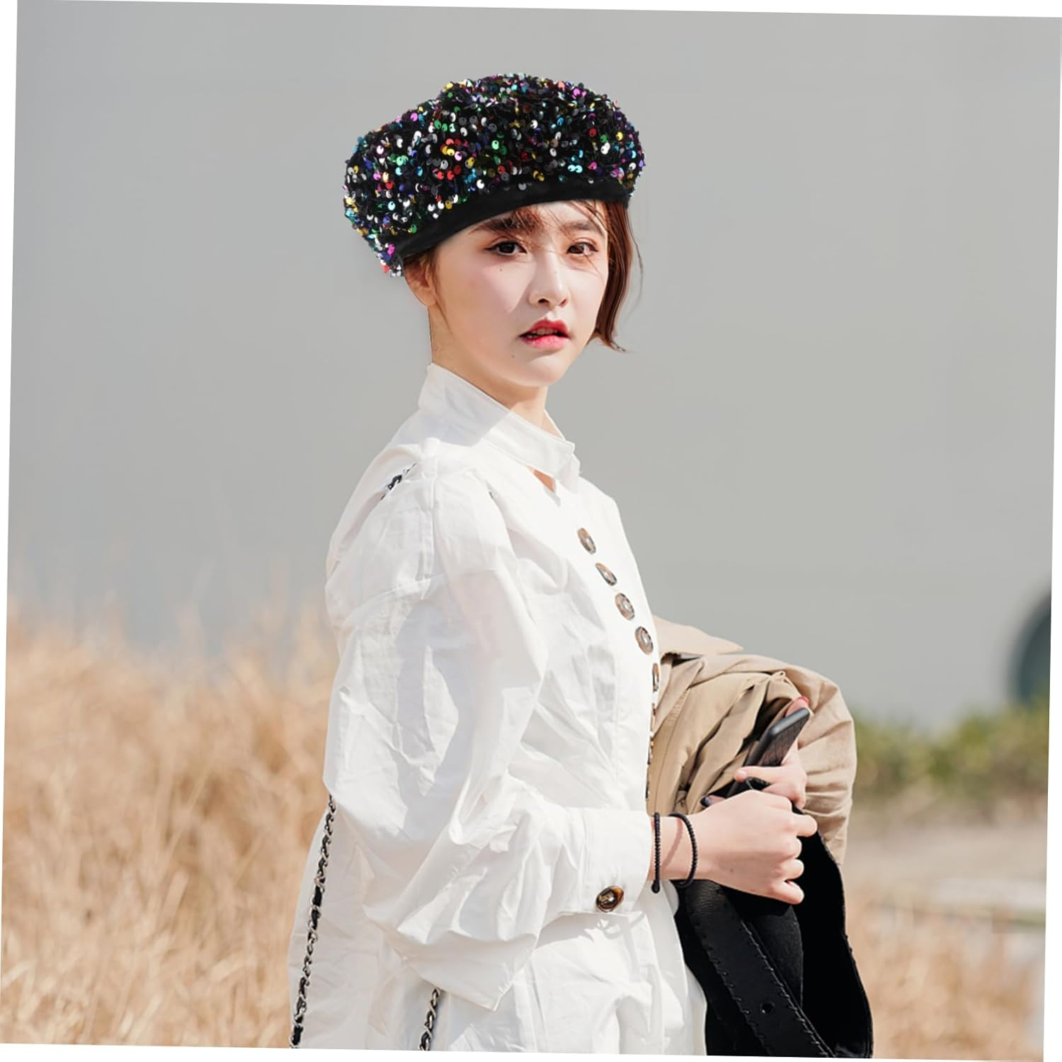 OATIPHO Sparkly Sequins Beret Lightweight Winter Hat for Women Fashion Shimmer Dance Party Cap with Comfortable Breathable Material Durable Stylish Autumn Accessory - Assorted Color image number 4