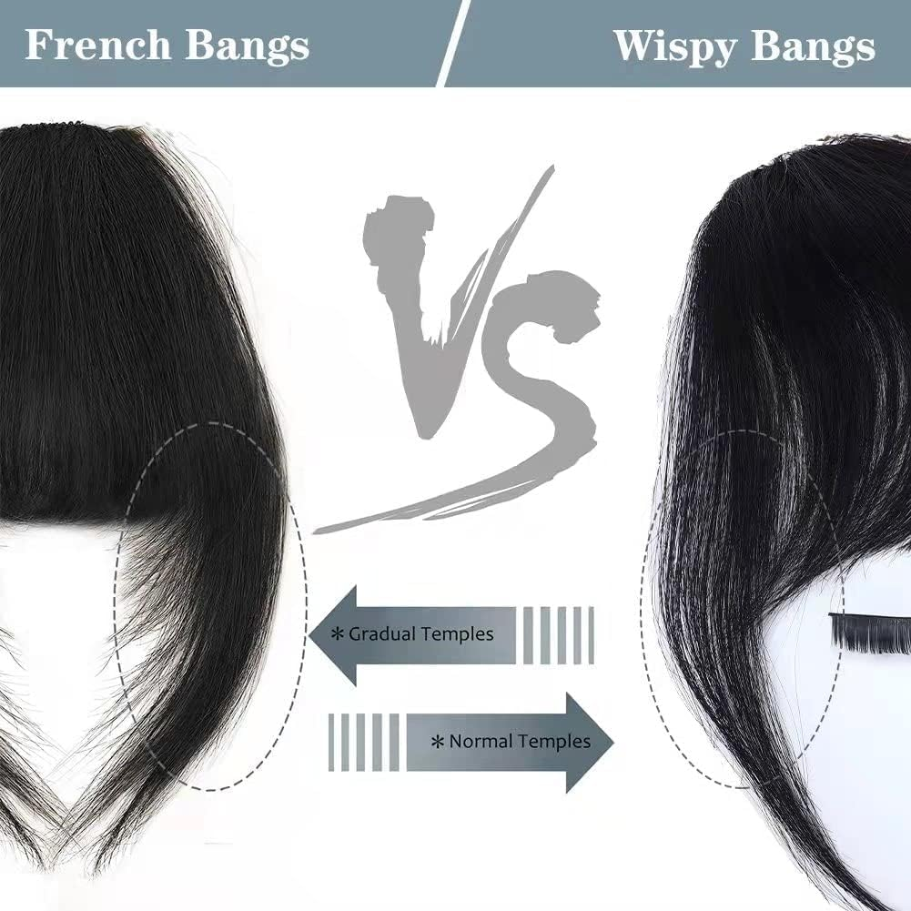 Clip in Bangs, 100% Human Hair Clip on Bangs &ndash; Wispy Fringe with Temples, Air Flat Neat Hairpieces, Daily Wear Hair Accessory for Women (Natural Black)
