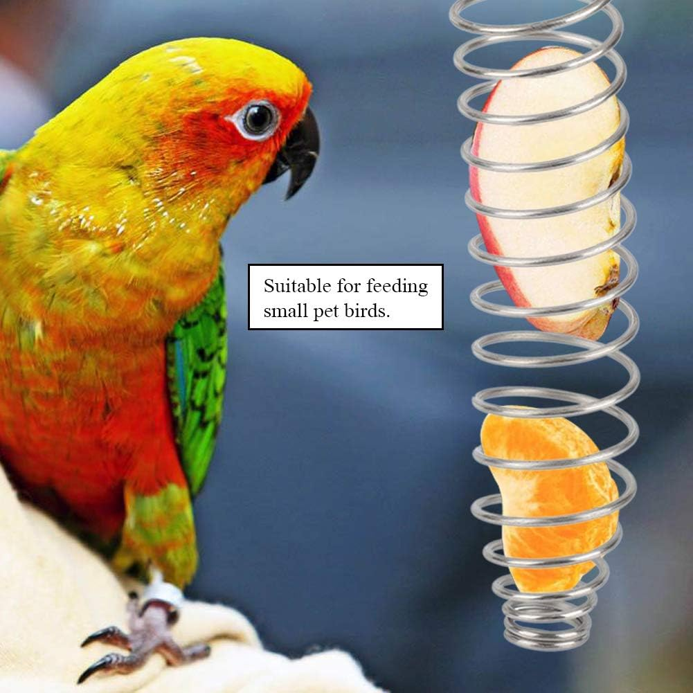 Bird Spiral Feeder, Portable Hanging Stainless Steel Parrot Food Basket Fruit Vegetable Millet Holder Container Climb Play Toy image number 5