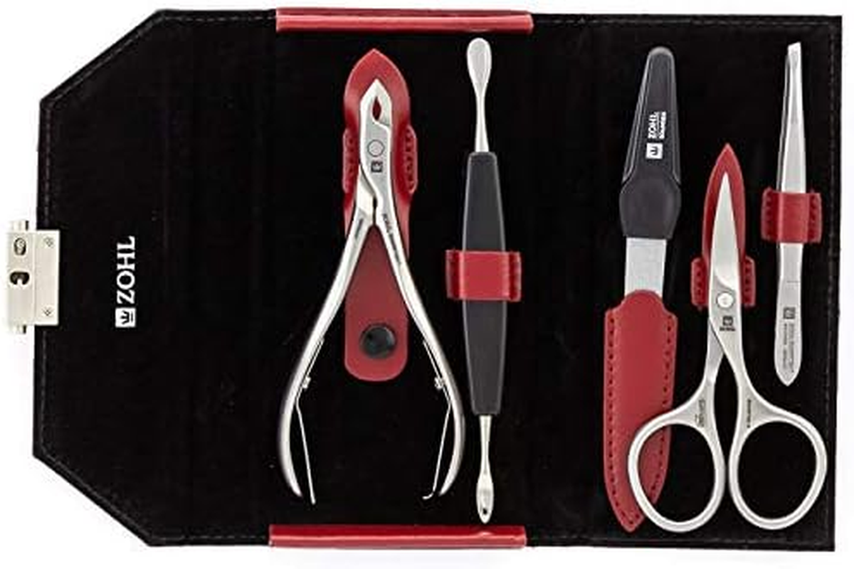ZOHL Solingen Classic Ladies Manicure Set Sharptec with German Cuticle Clippers in Red Leather Case (GRA-M30) image number 4