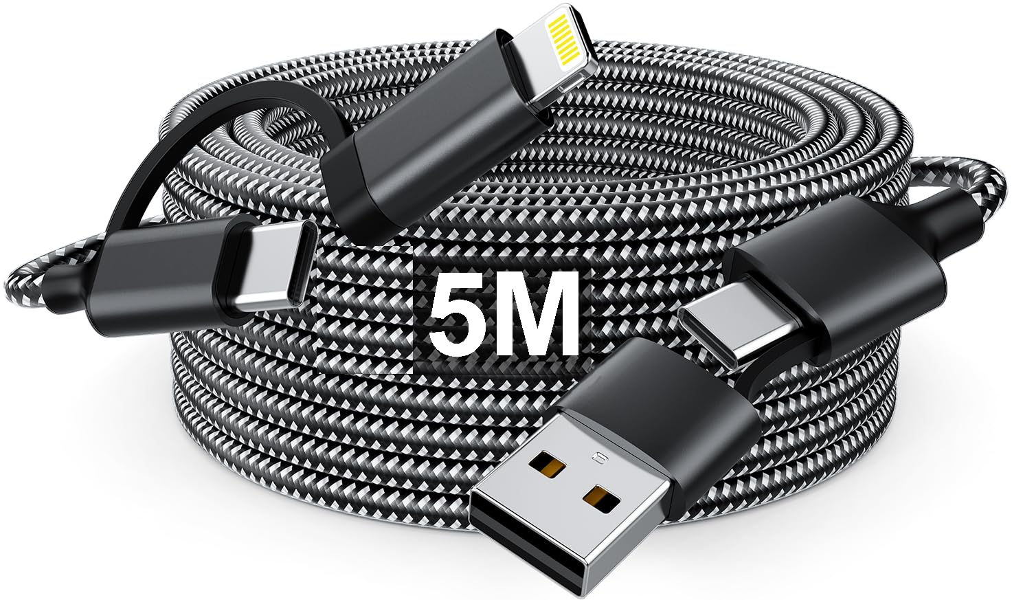 5M Extra Long Iphone Charger Cord, 60W USB-C and Lightning 2-In-1 Cable, Long Braided USB-C Fast Charging Cable for Iphone 17/16/15/14 Pro/Pro Max, Macbook, Ipad (Black, 5M)