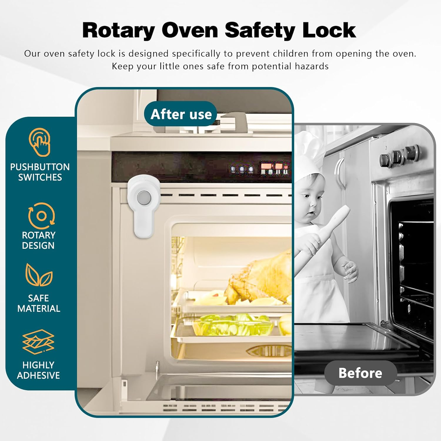 3PCS Oven Lock Child Safety, Oven Baby Proofing, Oven Child Safety Lock, Oven Safety Locks for Toddlers, Baby Safety Products, Kitchen Accessories, Kitchen Must Haves (White) image number 5