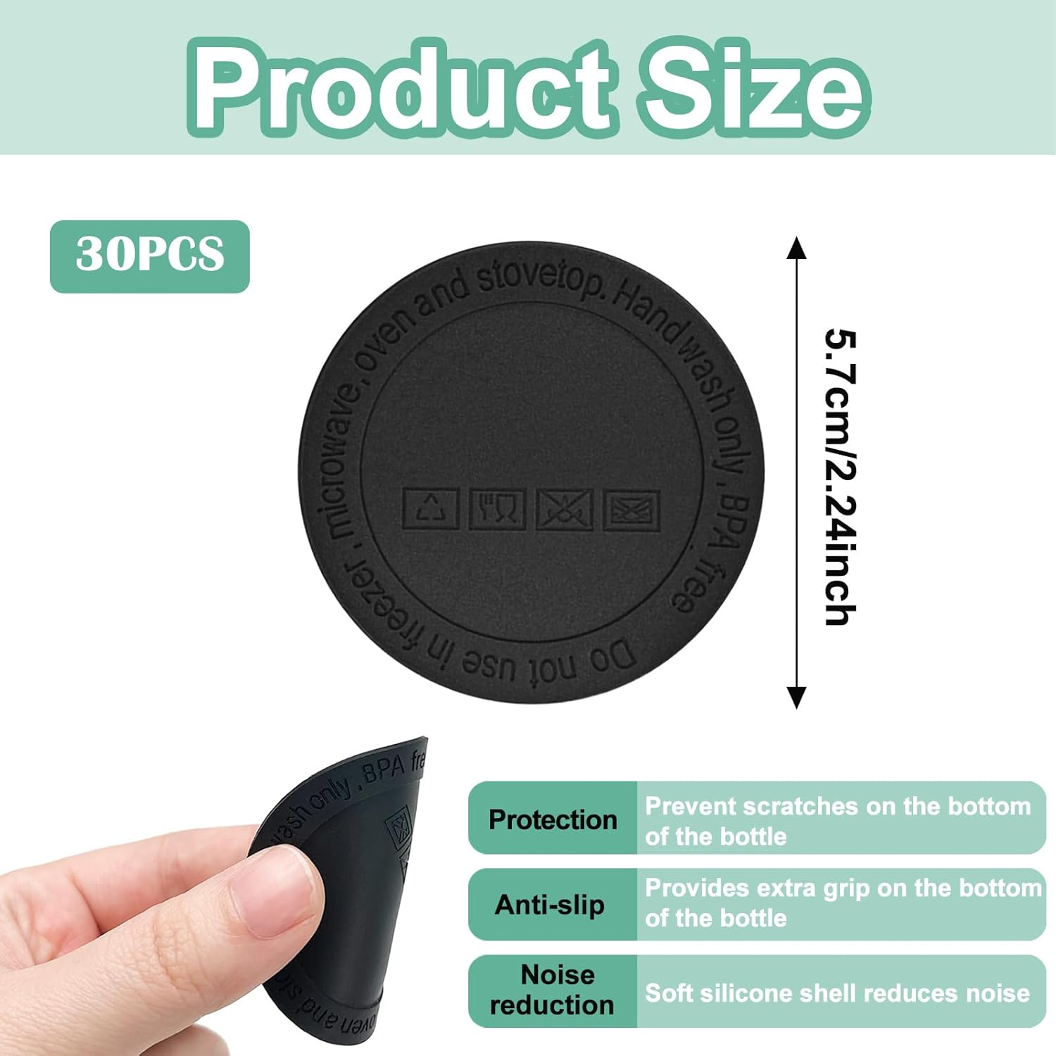 Binxus 30Pcs Rubber Bottoms for Sublimation Tumblers, Protective anti Slip Silicone Bottoms with Adhesive for Tumbler for Skinny Tumblers, Wine Glasses Jars (Black) image number 3