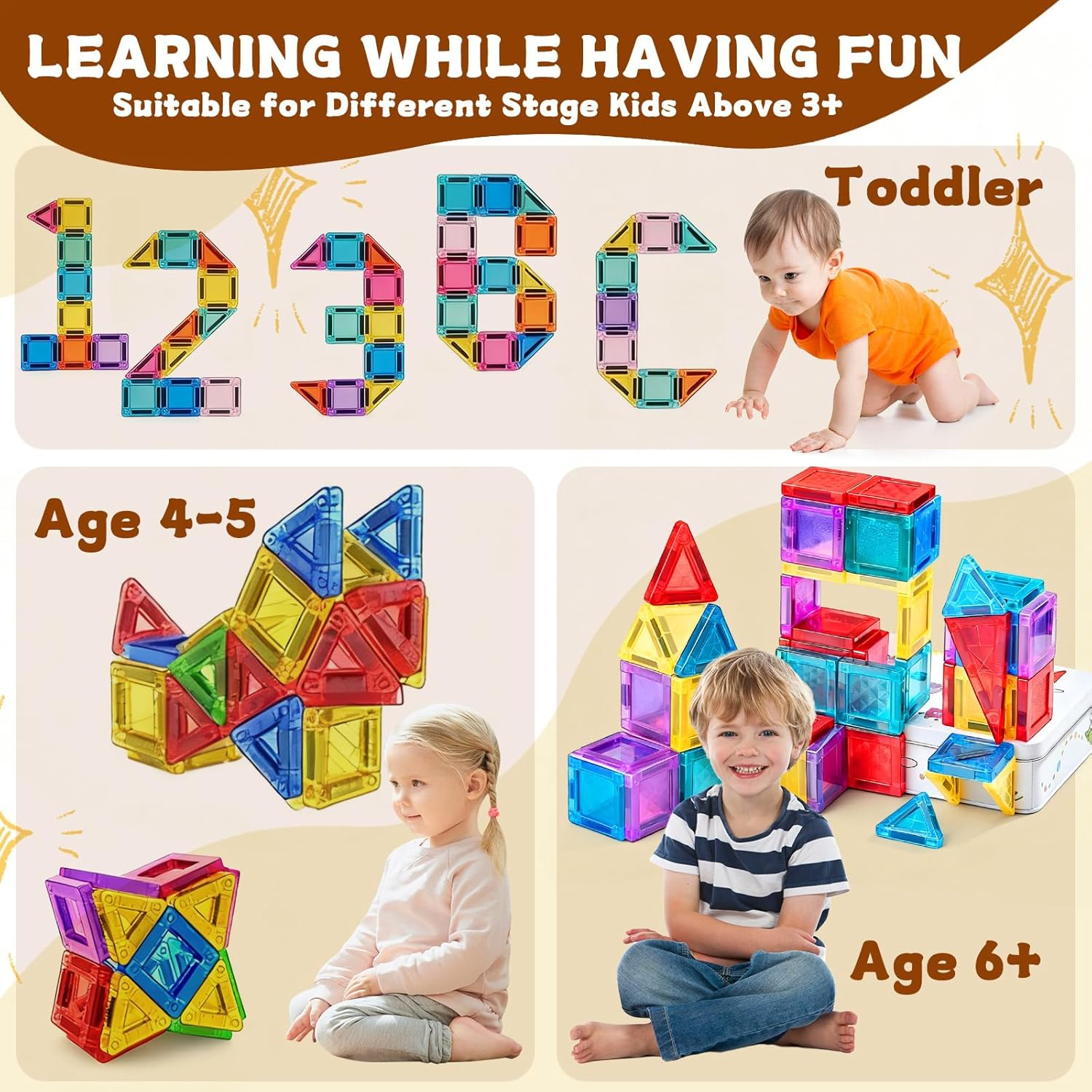 Mini Magnetic Tiles 56PCS, Travel Magnetic Tiles Set Portable with Iron Case, STEM Sensory Magnetic Building Toys Set for Kids Age 3+, Travel Toys Present for Boys Girls Birthday image number 2