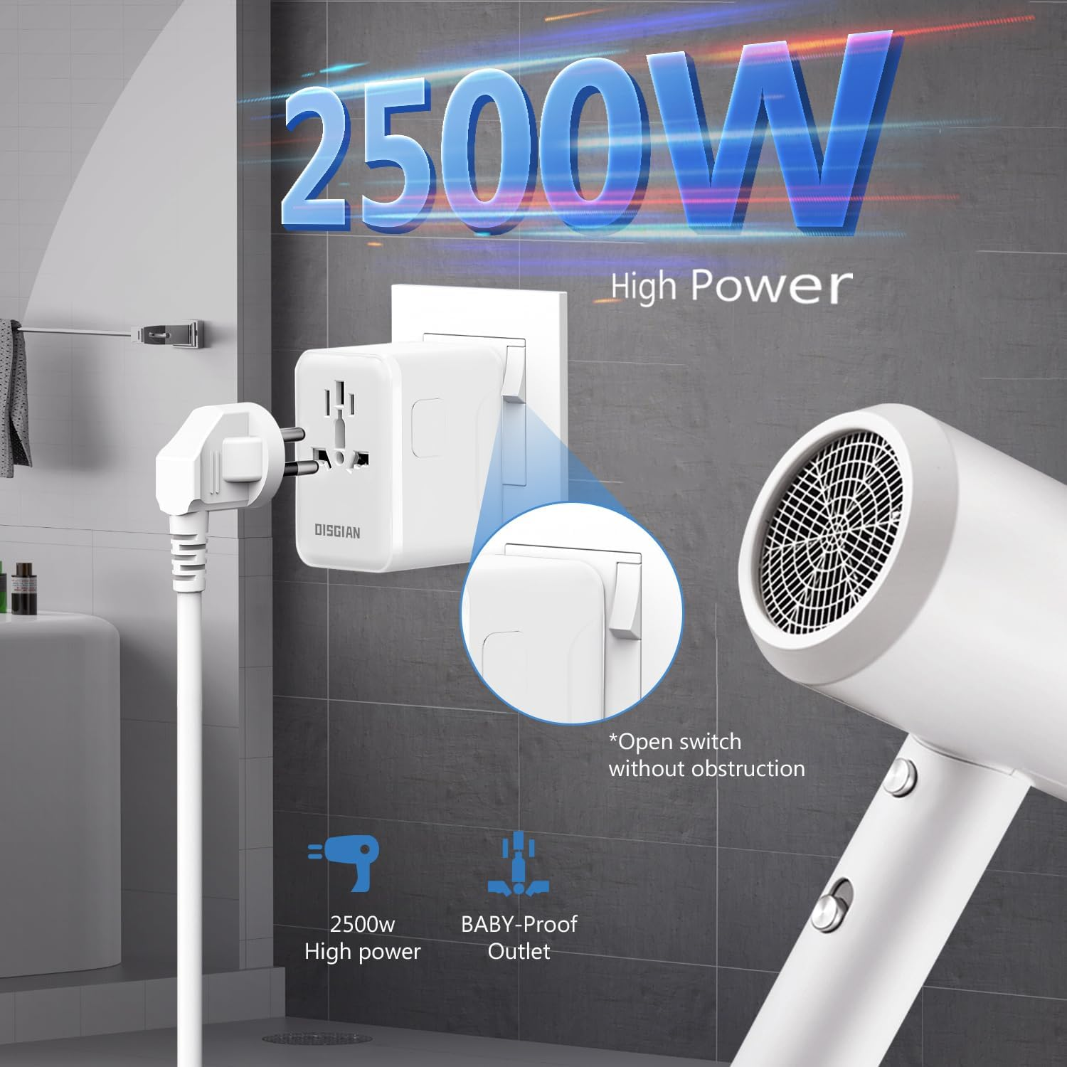 DISGIAN Travel Adapter,Universal Power Adaptor with Super Fast Charger 2 Port Type-C and 2 USB-A for Phone,Laptop,Tablet,Worldwide Travel Plug for Type A/C/G/I USA, Japan, UK, EU (White) - Green image number 6