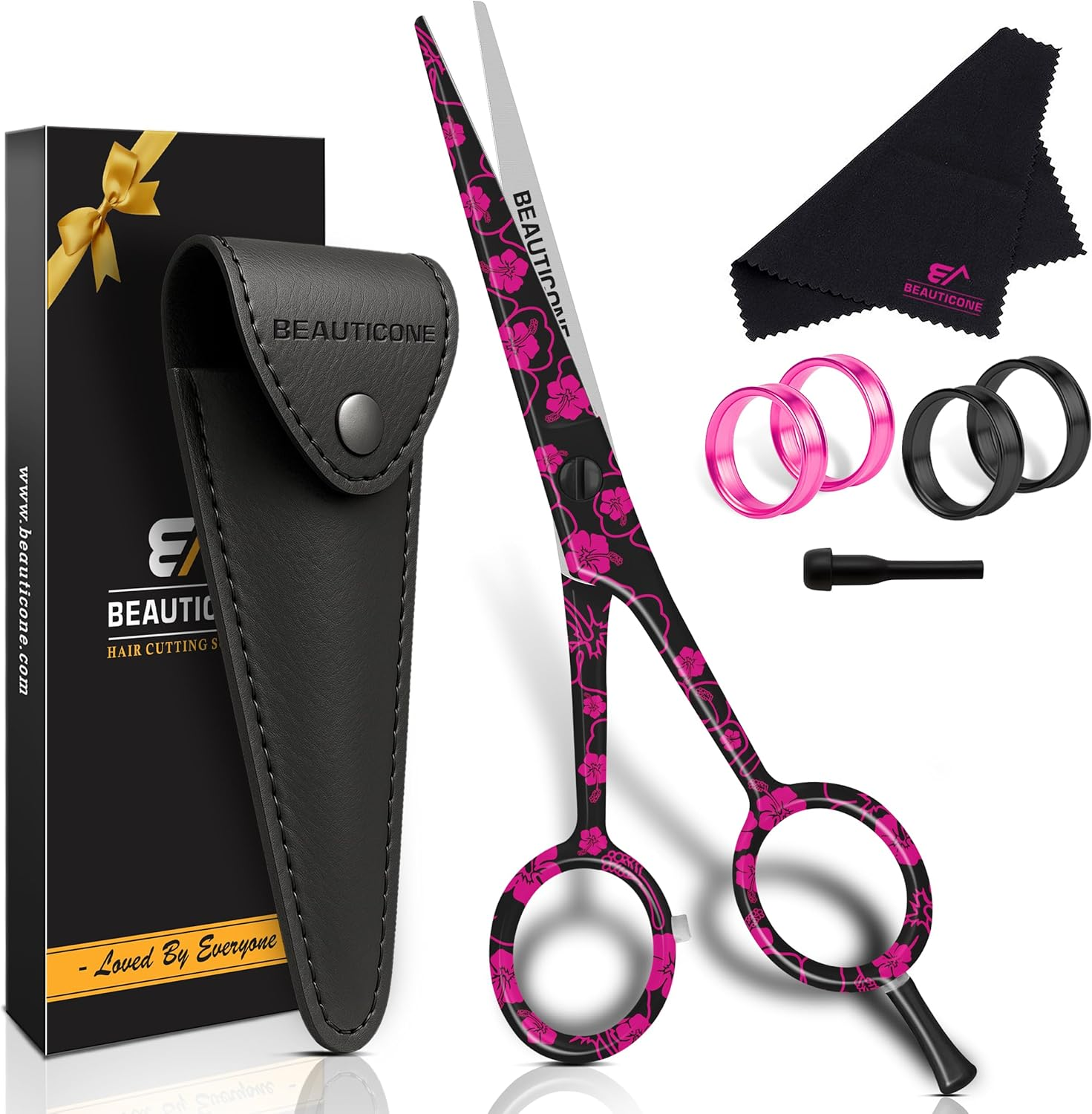 BEAUTICONE &reg; Hair Cutting Scissors - High Carbon SS 6.5" Professional Barber-Grade Salon Shears with Serrated & Razor Edge - Black Premium Gift Box with Leather Pouch & Extra Accs - Ultra Lightweight image number 5