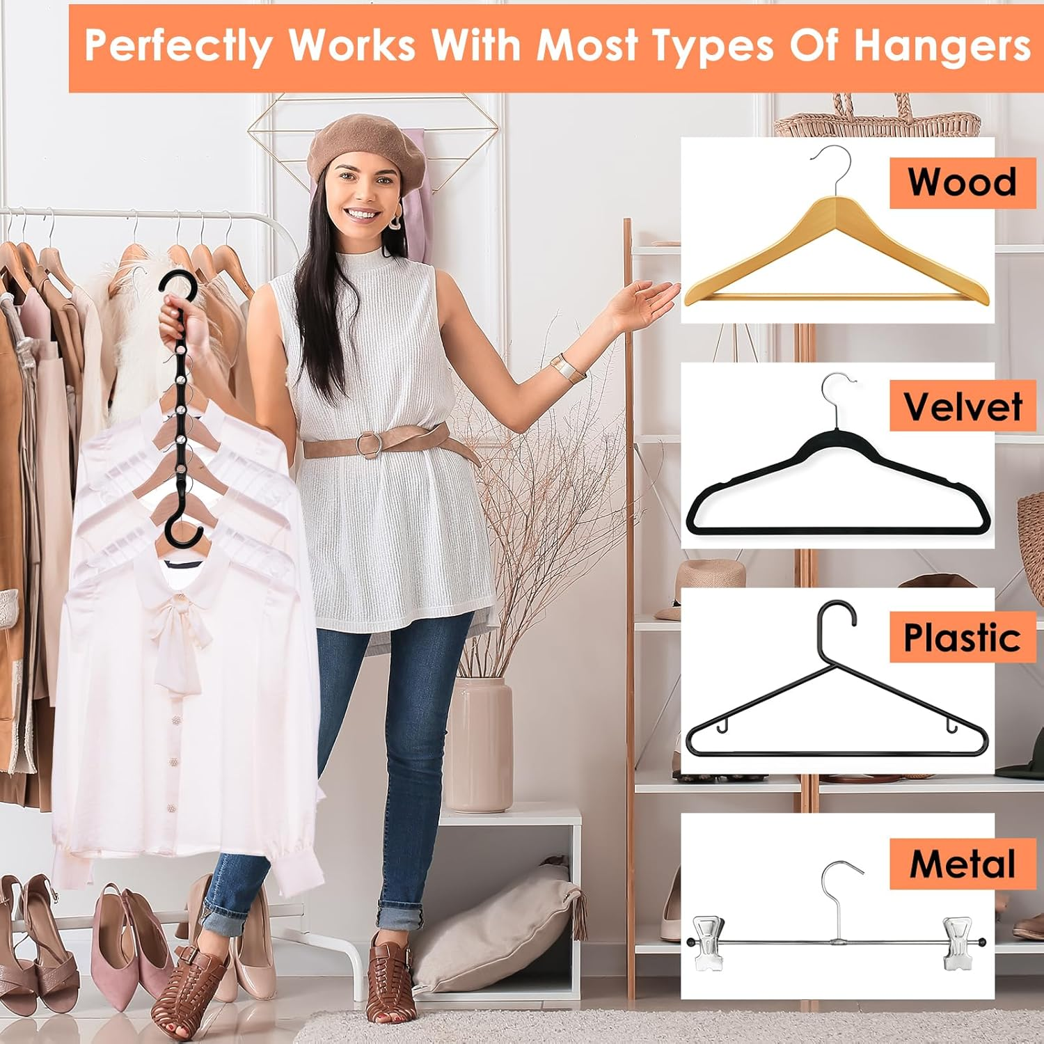Closet Organizers and Storage, Sturdy Space Saving Hanger for Heavy Clothes, Upgraded Cascading Hangers, Magic Closet Organization Clothes Hangers, College Dorm Room Essentials for Girls, 8 Pack