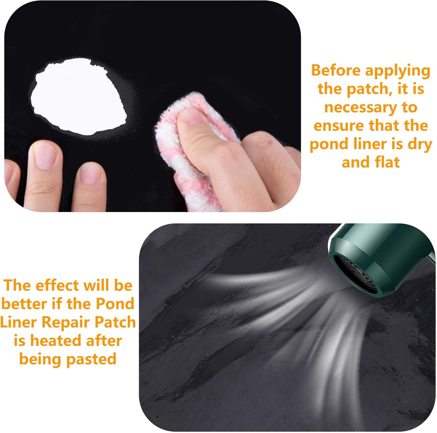 Adnee 2 Pcs Pond Liner Repair Patch-10 Inches round Self-Adhesive EPDM Liner Repair Patch Kit-Thickened Rubber Pond Liner Seam for EPDM Garden Pond Patch Cover Repair - 10Inch-Square image number 4