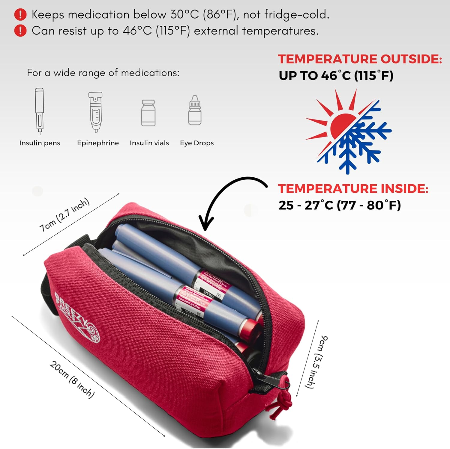 Insulin Cooler Travel Case | Epipen Carry Case | Insulin Travel Case Tsa-Approved | Self-Recharge, No Electricity or Refrigeration | Breezypacks | Keep Medicine at Room Temp. | Breezy Extra (Red) V2 image number 4