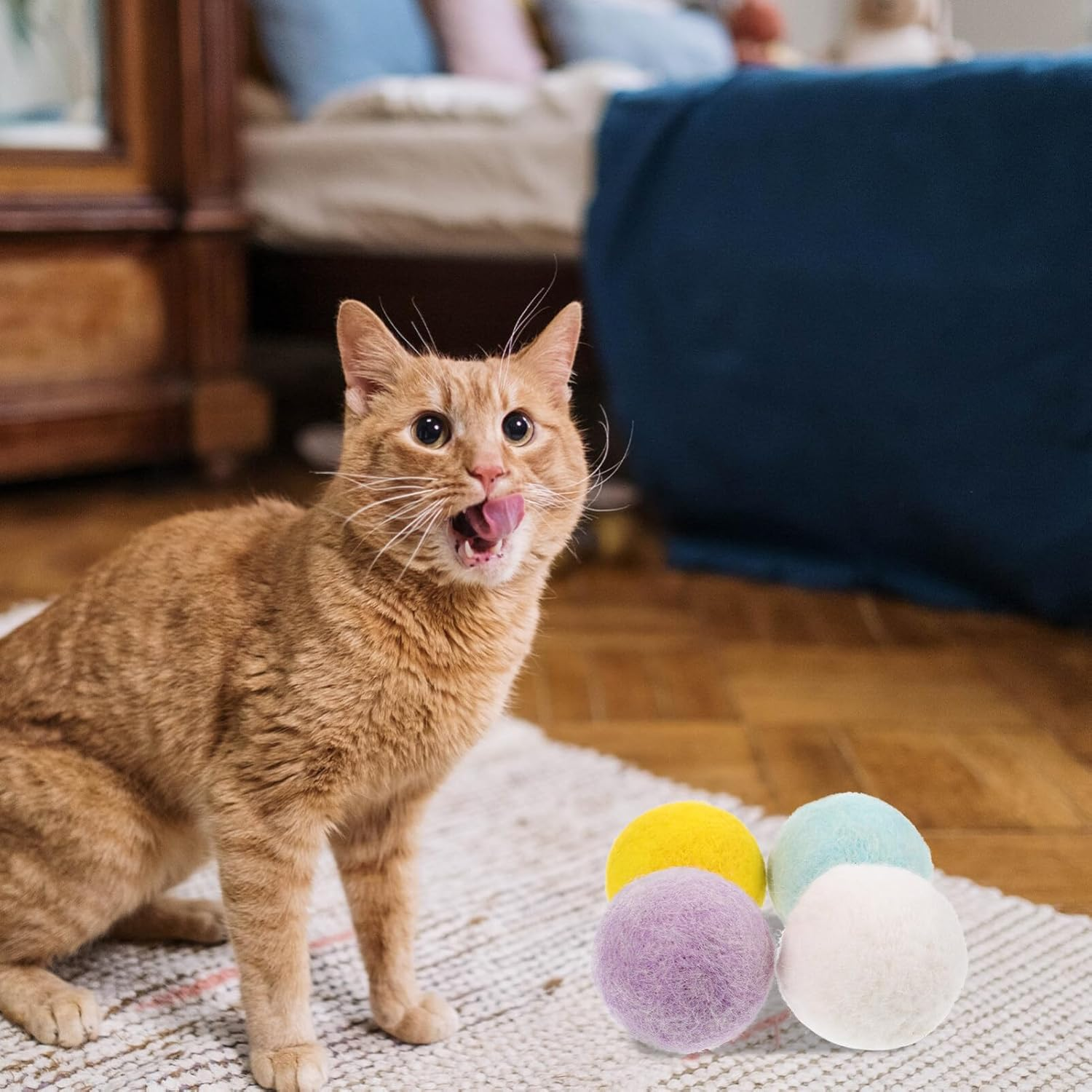 Operitacx Pack of 4 Wool Felt Ball Dog Toys - Interactive Chew Ball for Dogs, Stuffed Toy Ball for Puppies, Plush Ball for Indoor and Outdoor Games, Pet Activity image number 6