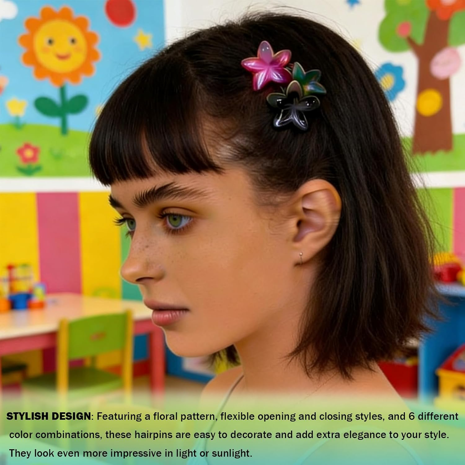 FISH DRAGATE Pack of 12 Hair Clips Flower, Marbled Flowers Hair Clips, Flower Hair Clips, Hair Clip, 6 Colours, Women'S Accessories, Flower Hair Clip, for Girls, Wedding, Party image number 4