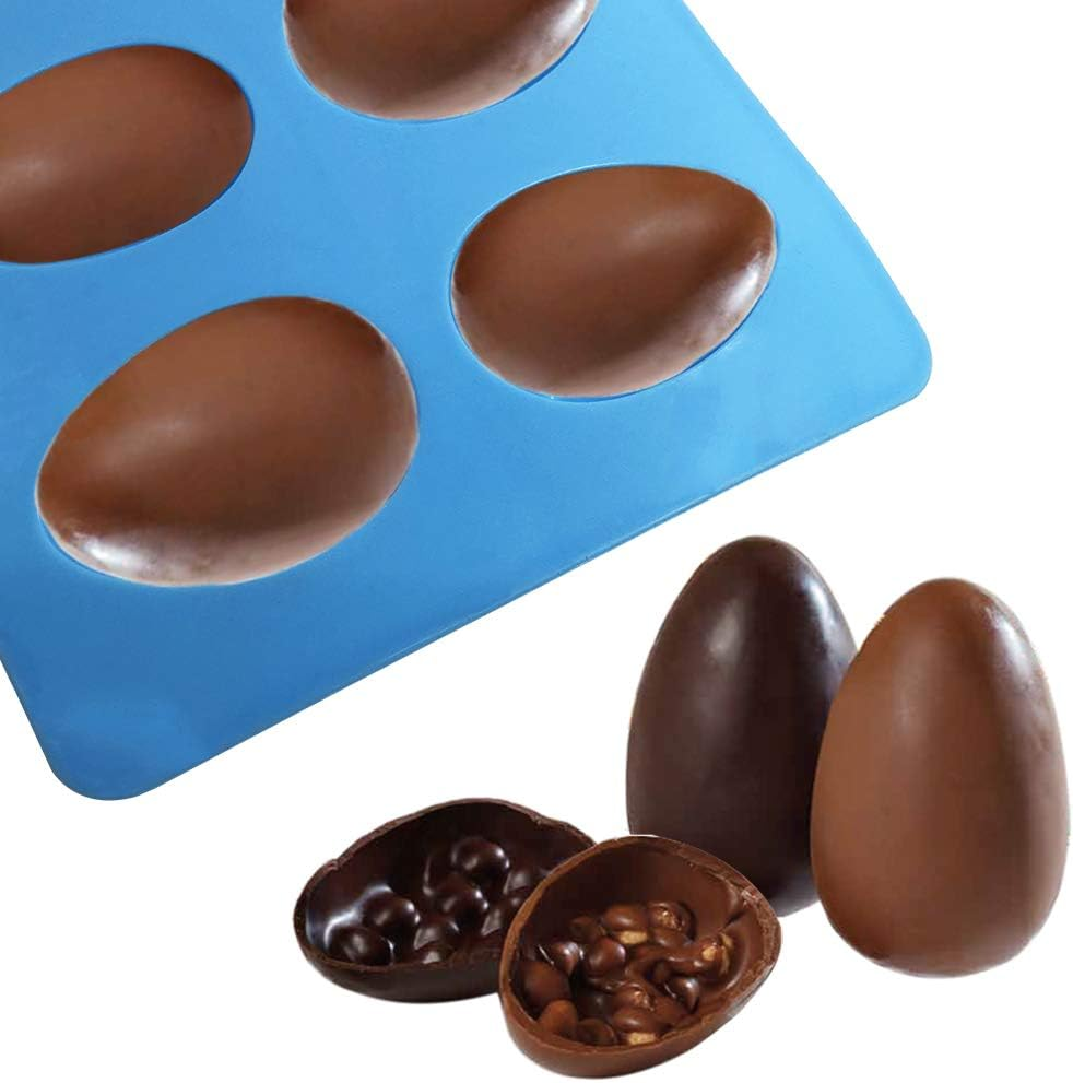 SENHAI 3 Pcs Egg Shape Silicone Molds, 8-Cavity Food-Grade Baking Mold for DIY Cake Decoration,Chocolate, Pastry, Muffin, Bread, Ice Cube, Soap - Pink, Blue, Brown