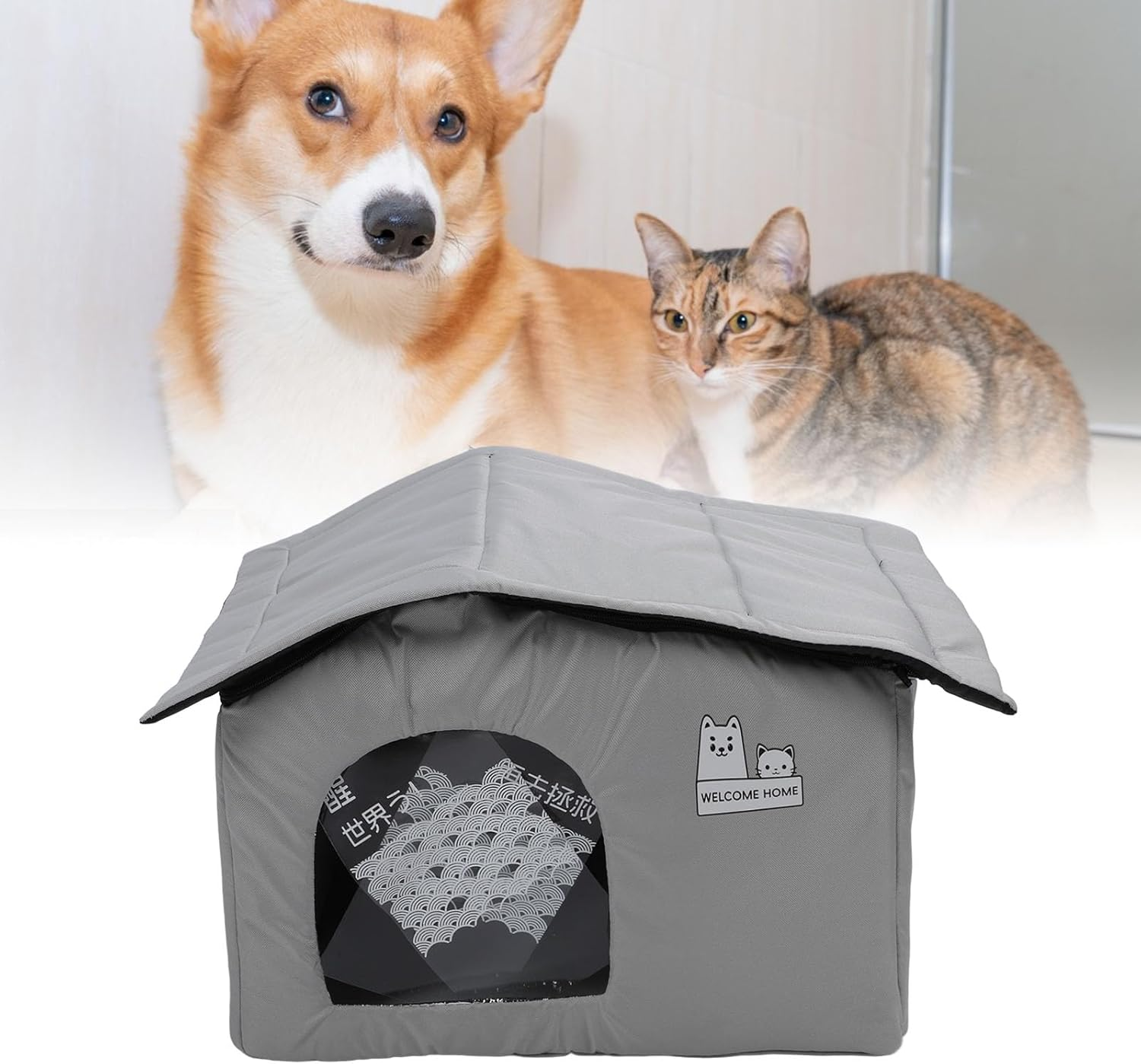 Bewinner Cat Summer House - Oxford Cloth 360&deg; Powerful Cooling Effect Cat Cooling House, Waterproof Cat House with 10 Ice Packs for Cats Dogs, Outdoor Indoor (L) image number 5
