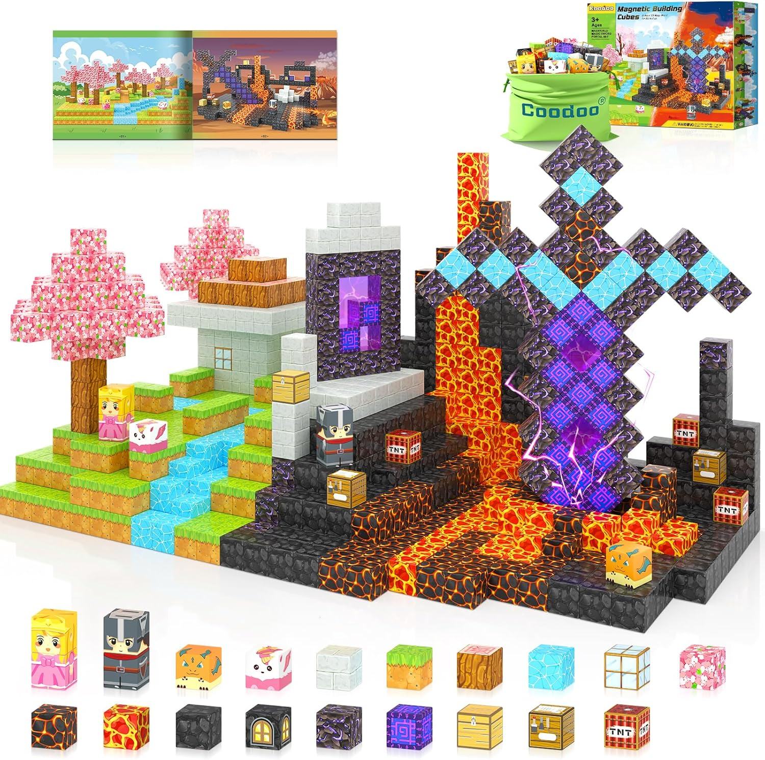 110PCS Magnetic Blocks - Build Mine Magnet World Magic Sword Portal Set, Magnet Kids Toys for Boys & Girls Age 3-5 4-8 5-7, STEM Magnetic Tiles Building Games Sensory Outdoor Toddler Toys image number 5