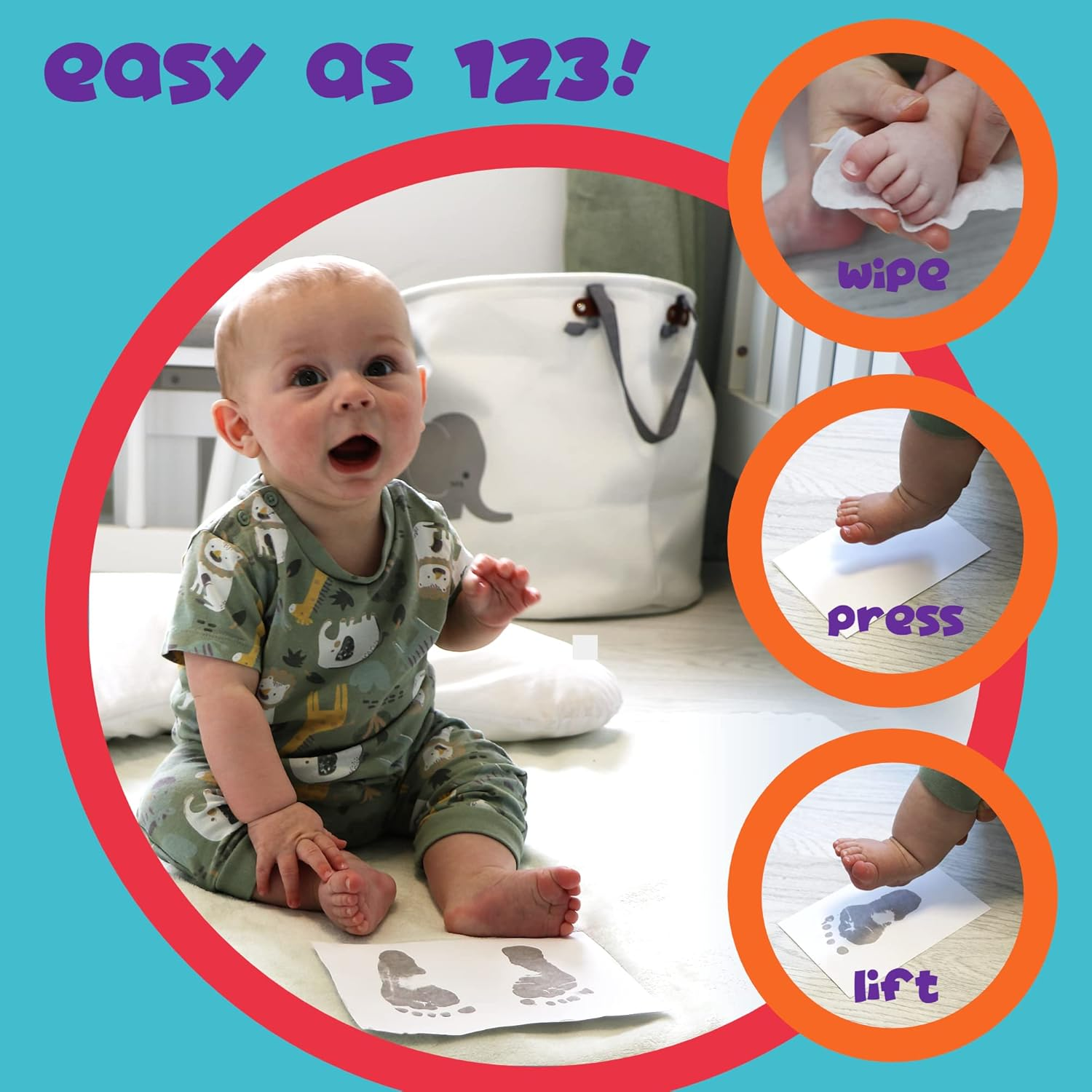 (Two Wipe & Eight Sheet Set) - Baby Footprint Kit Twin Pack - Eight Sheets and Two Inkless Wipes - Ready to Frame Sizes image number 4